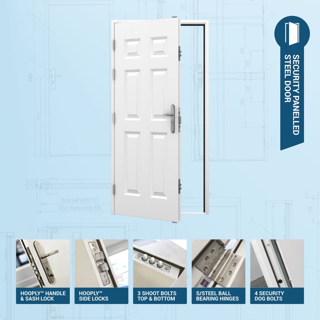 CLIMADOOR White Steel 6 Panel Heavy Duty Personnel External Door Set