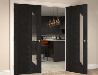 Fontaine Brushed Black Oak Glazed Prefinished Internal Door Set