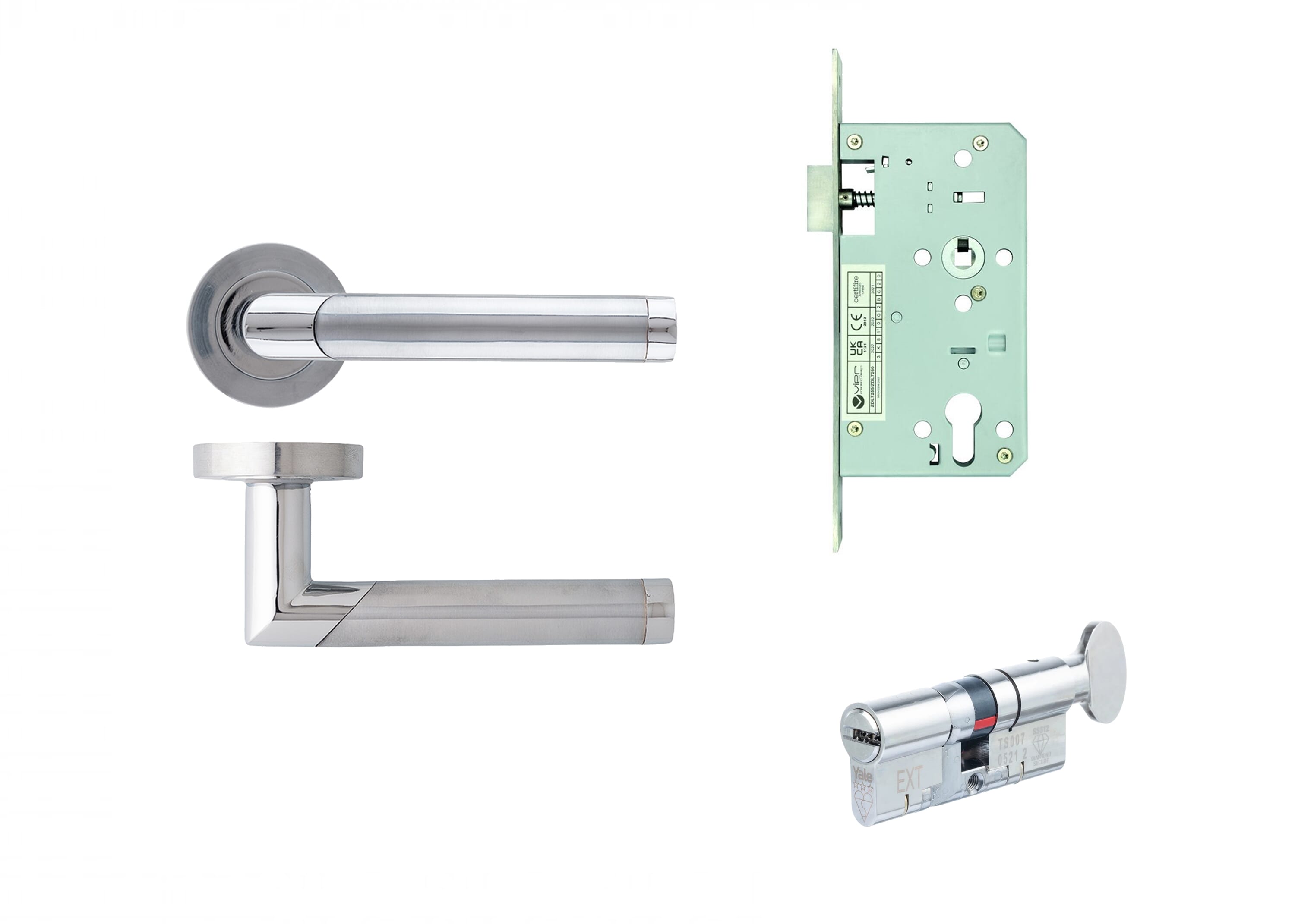 Augustus FD30 Hardware with Euro Sash Lock (Matt / Polished Chrome)