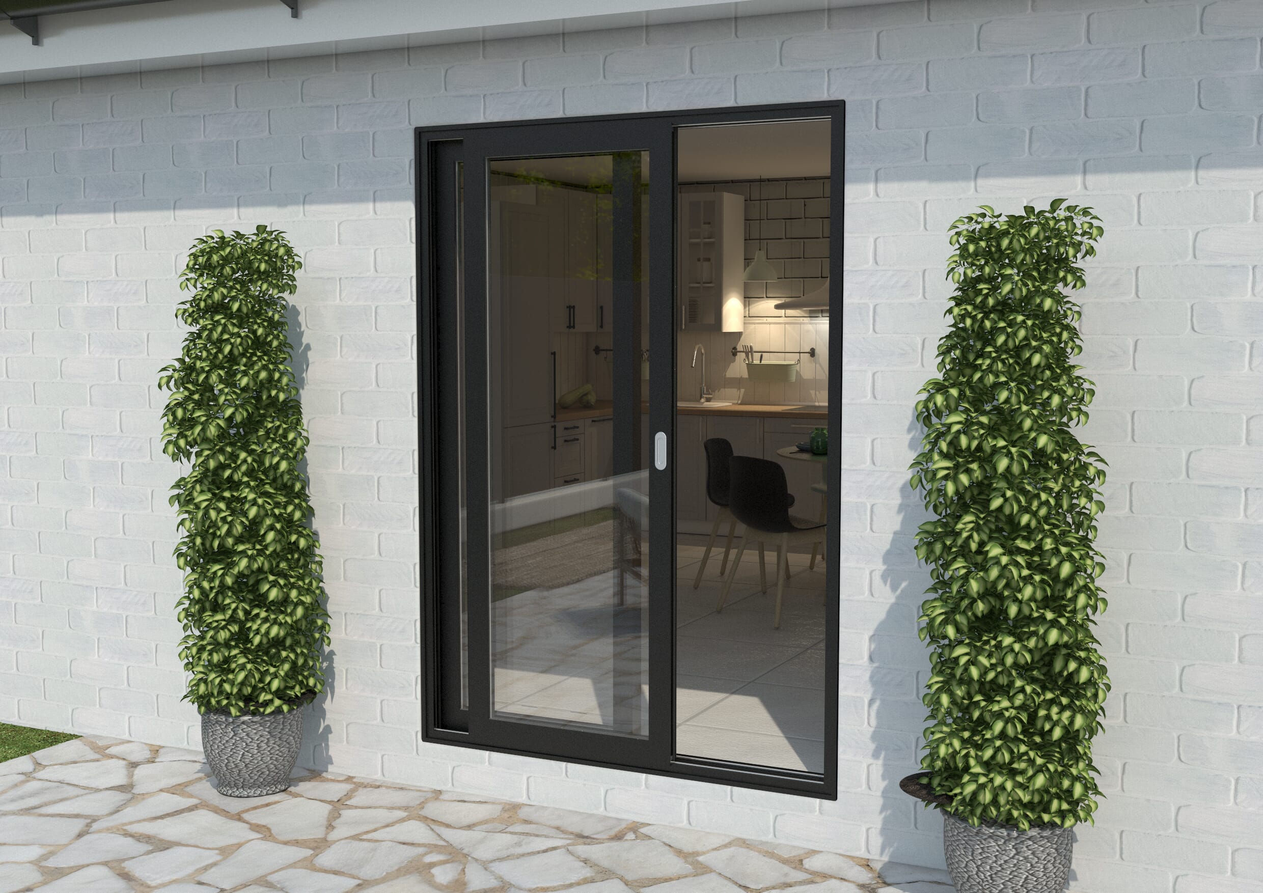 1500mm Black Aluminium Sliding Doors RH Sliding / LH Fixed