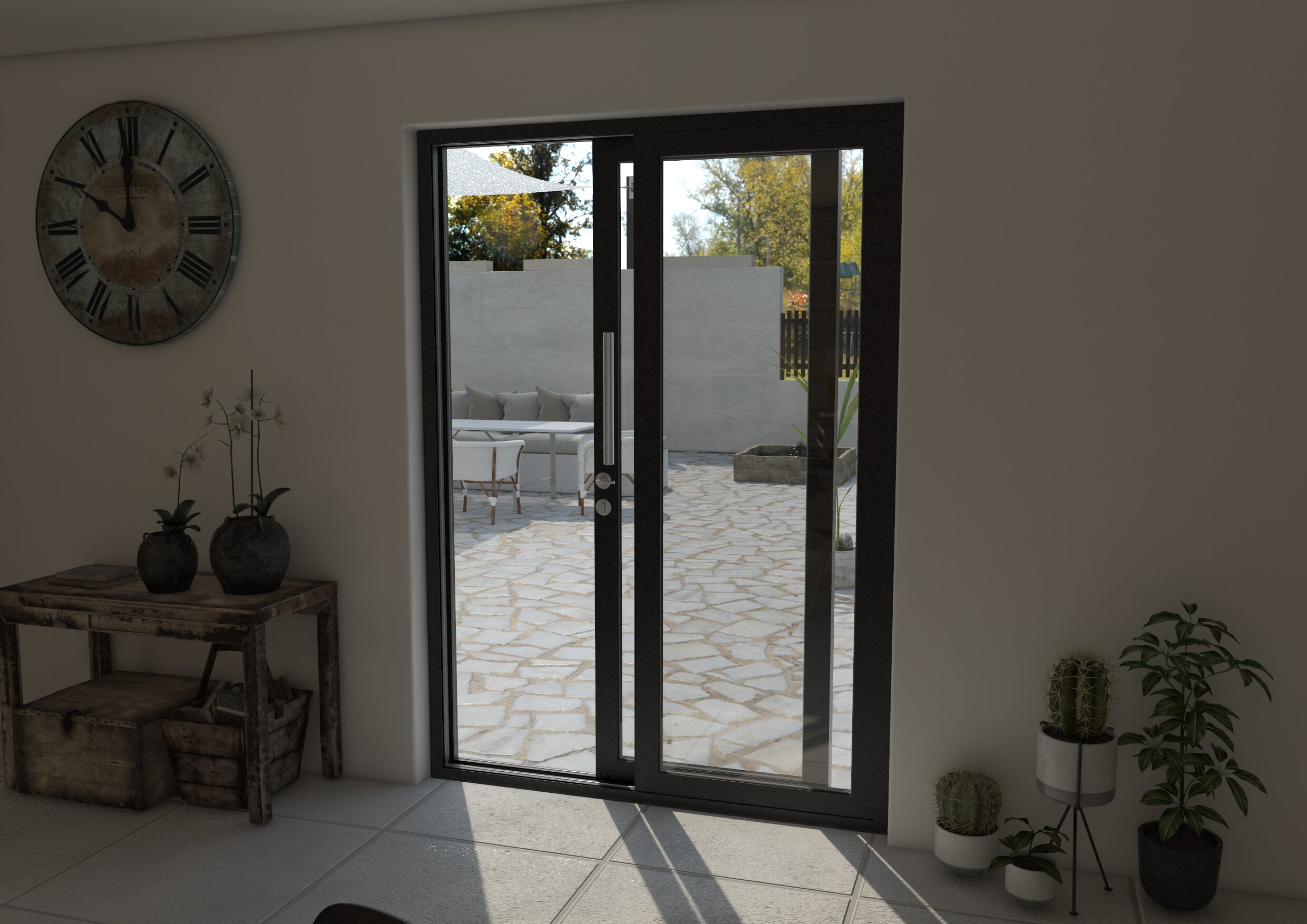 Part Q 1500mm Black Aluminium Sliding Doors RH Sliding / LH Fixed