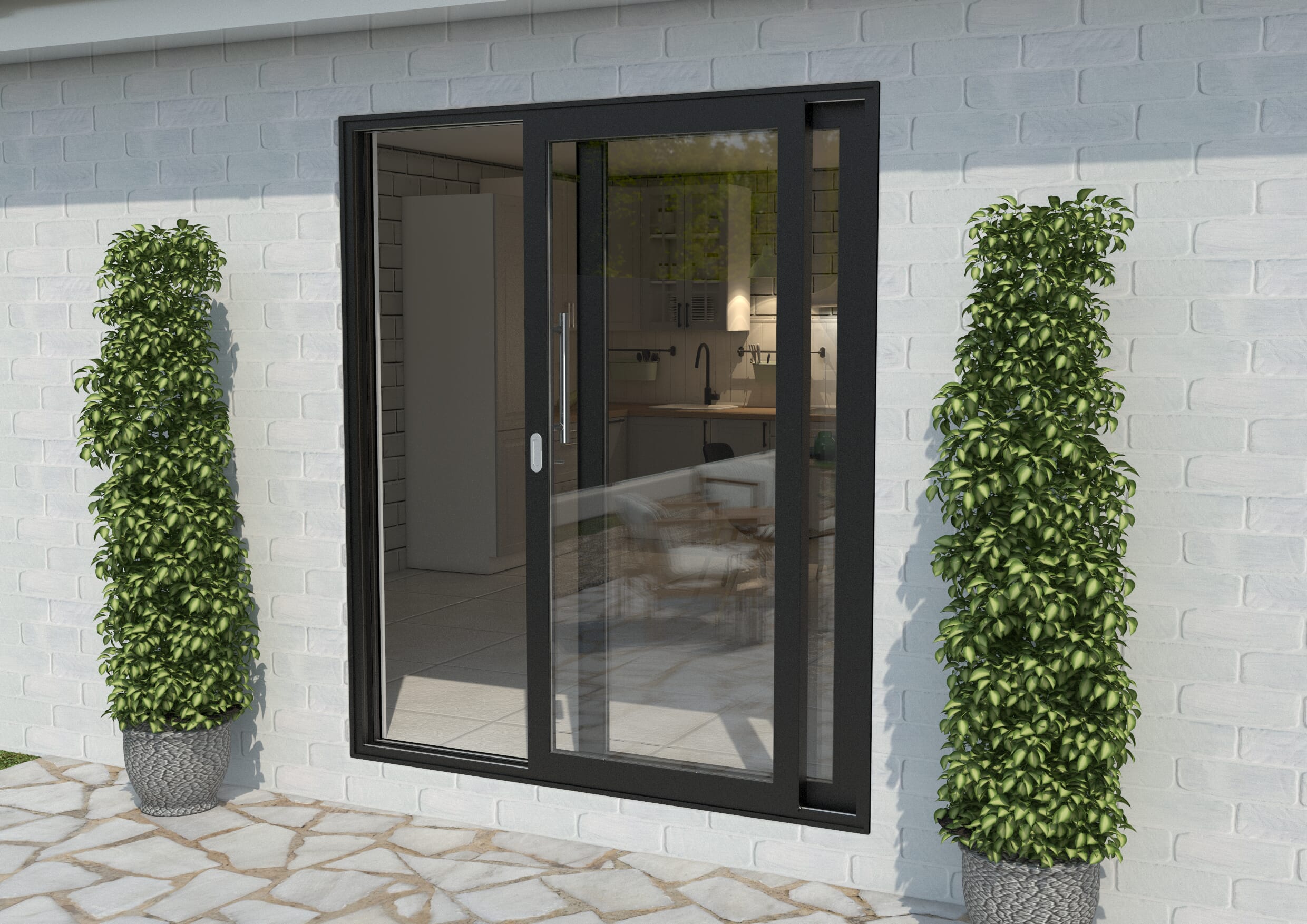 1800mm Black Aluminium Sliding Doors LH Sliding / RH Fixed