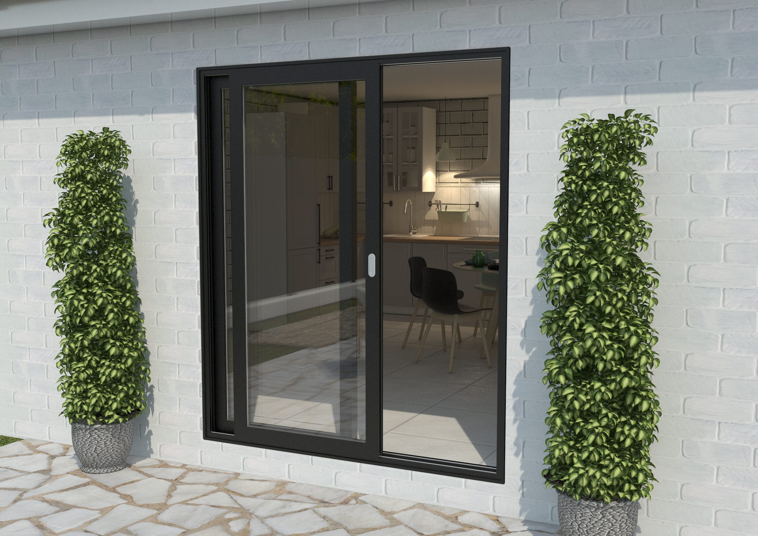 1800mm Anthracite Black Aluminium Sliding Doors RH Sliding / LH Fixed