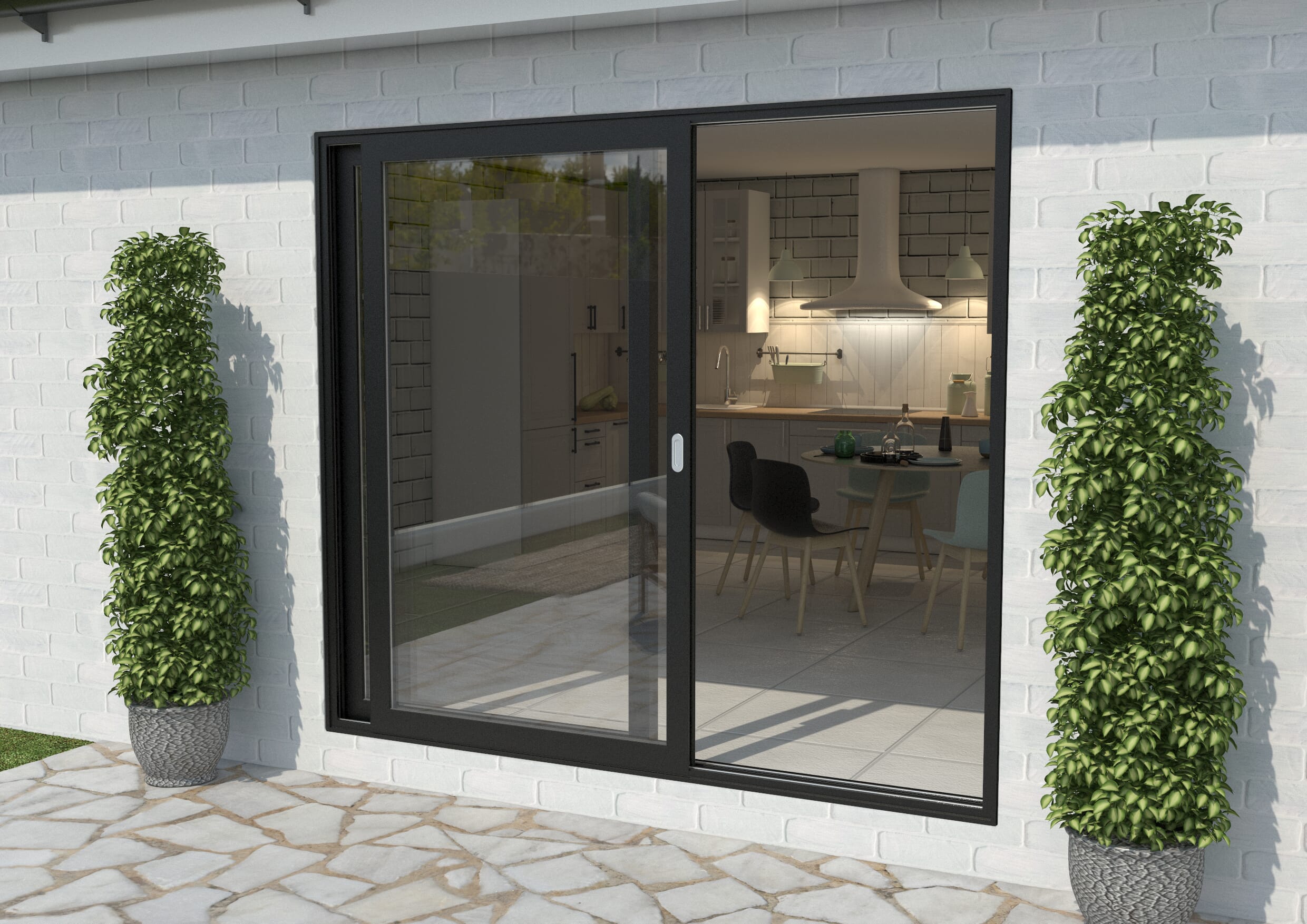 2100mm Black Aluminium Sliding Doors RH Sliding / LH Fixed