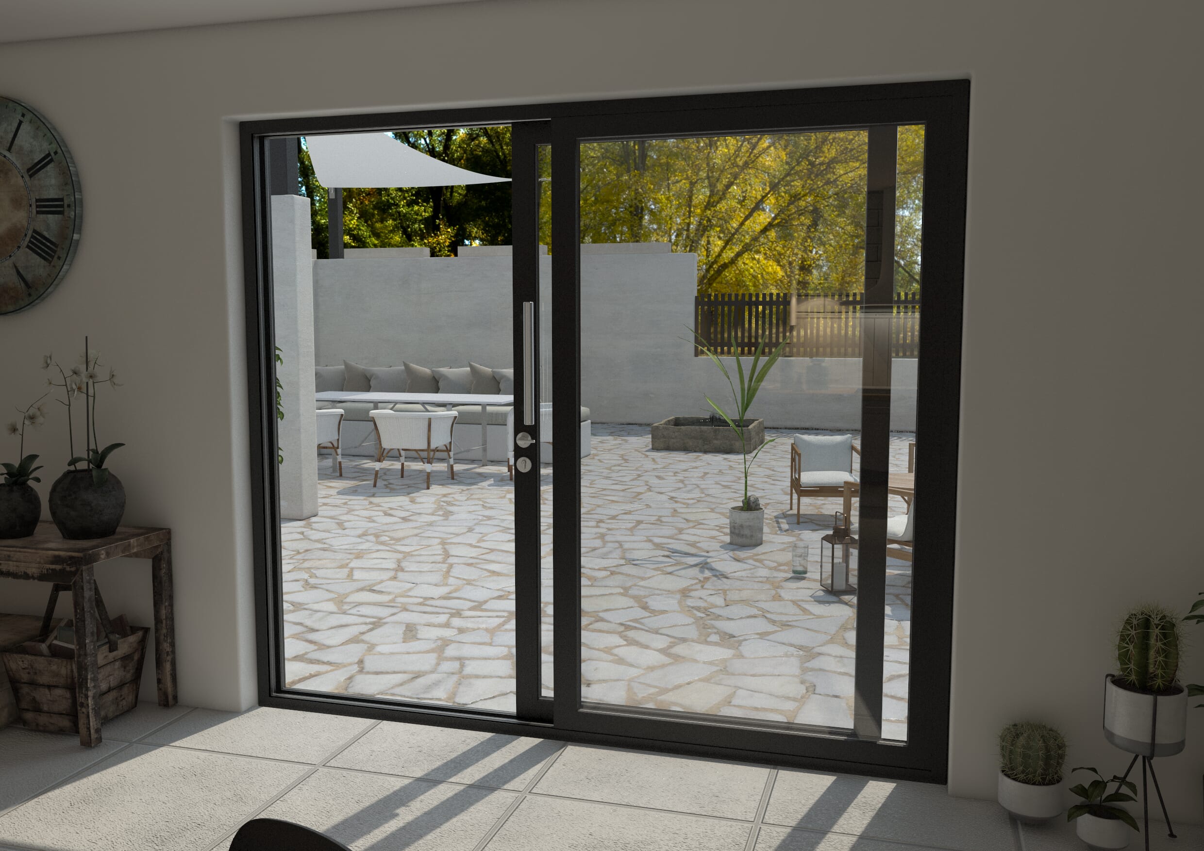 2100mm Black Aluminium Sliding Doors RH Sliding / LH Fixed