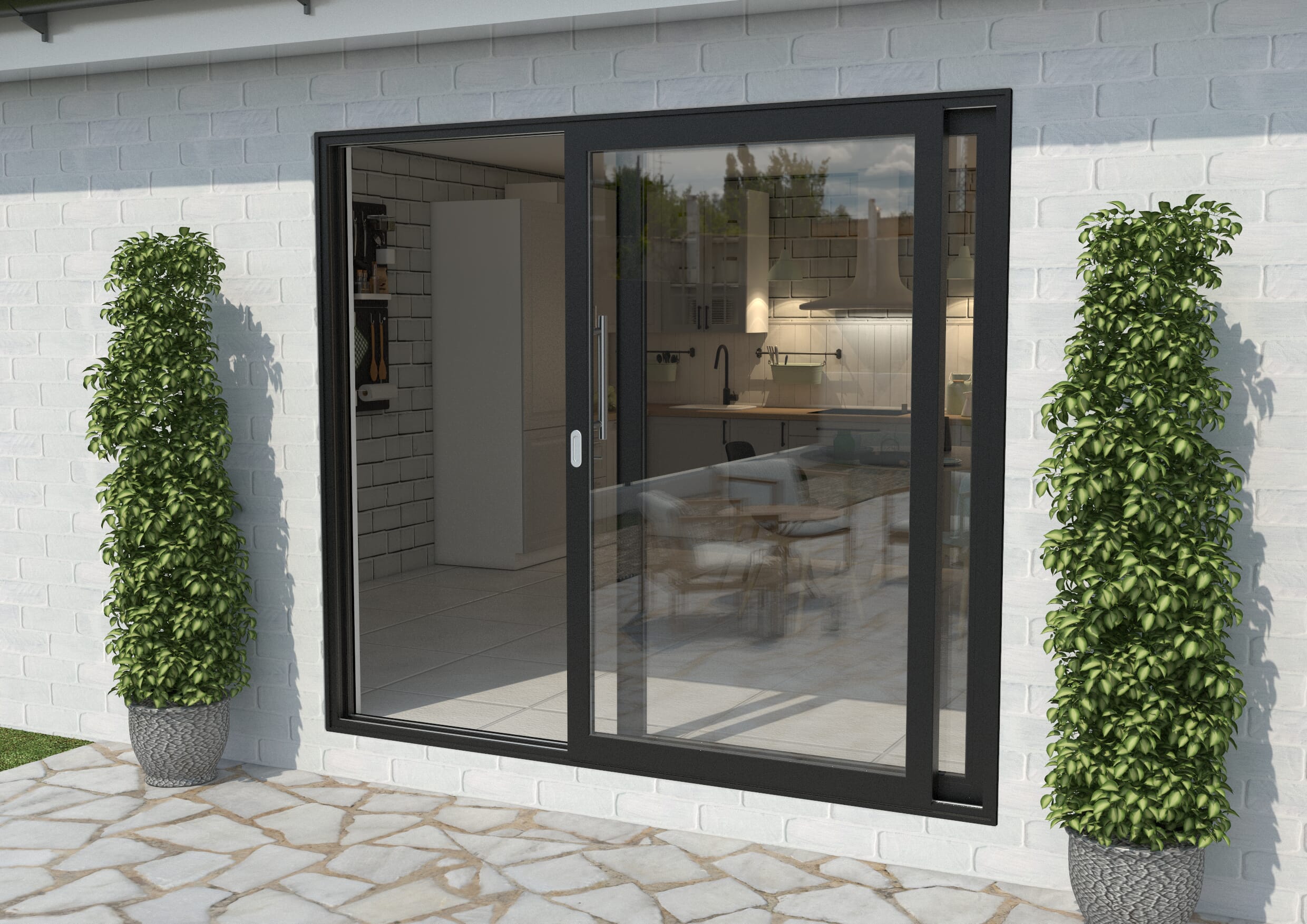 2400mm Anthracite Black Aluminium Sliding Doors LH Sliding / RH Fixed