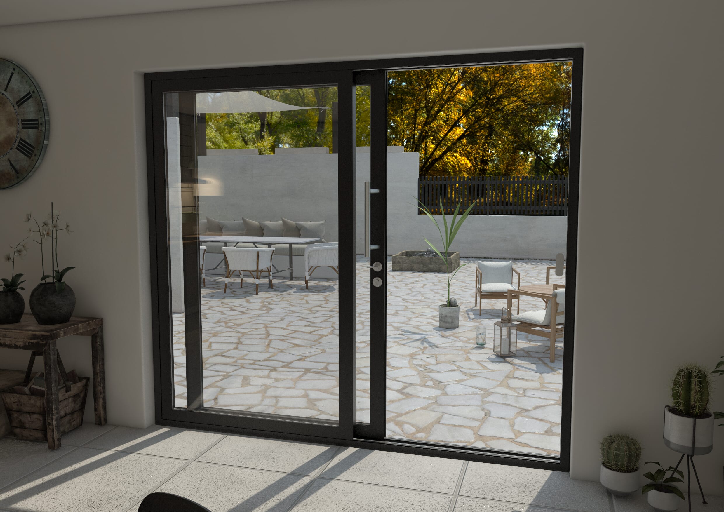 2400mm Anthracite Black Aluminium Sliding Doors LH Sliding / RH Fixed