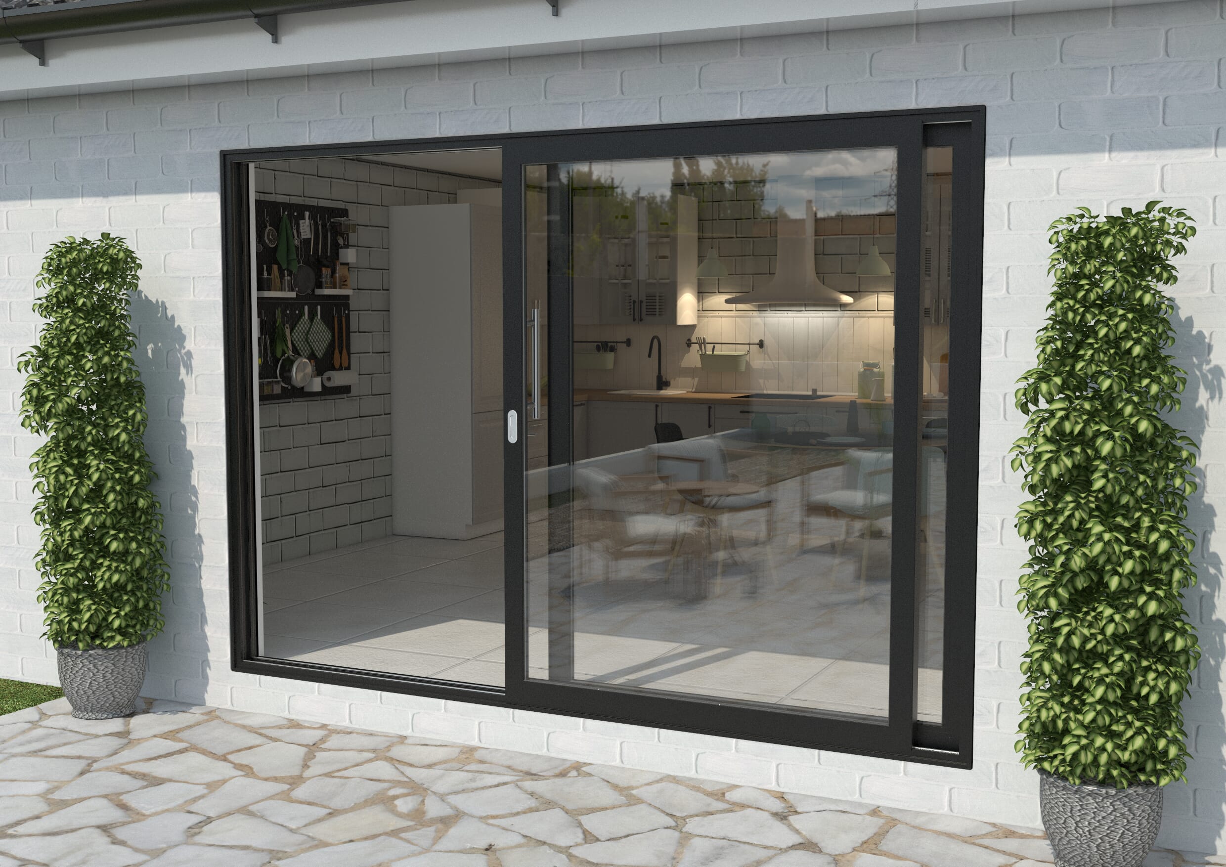 3000mm Black Aluminium Sliding Doors LH Sliding / RH Fixed