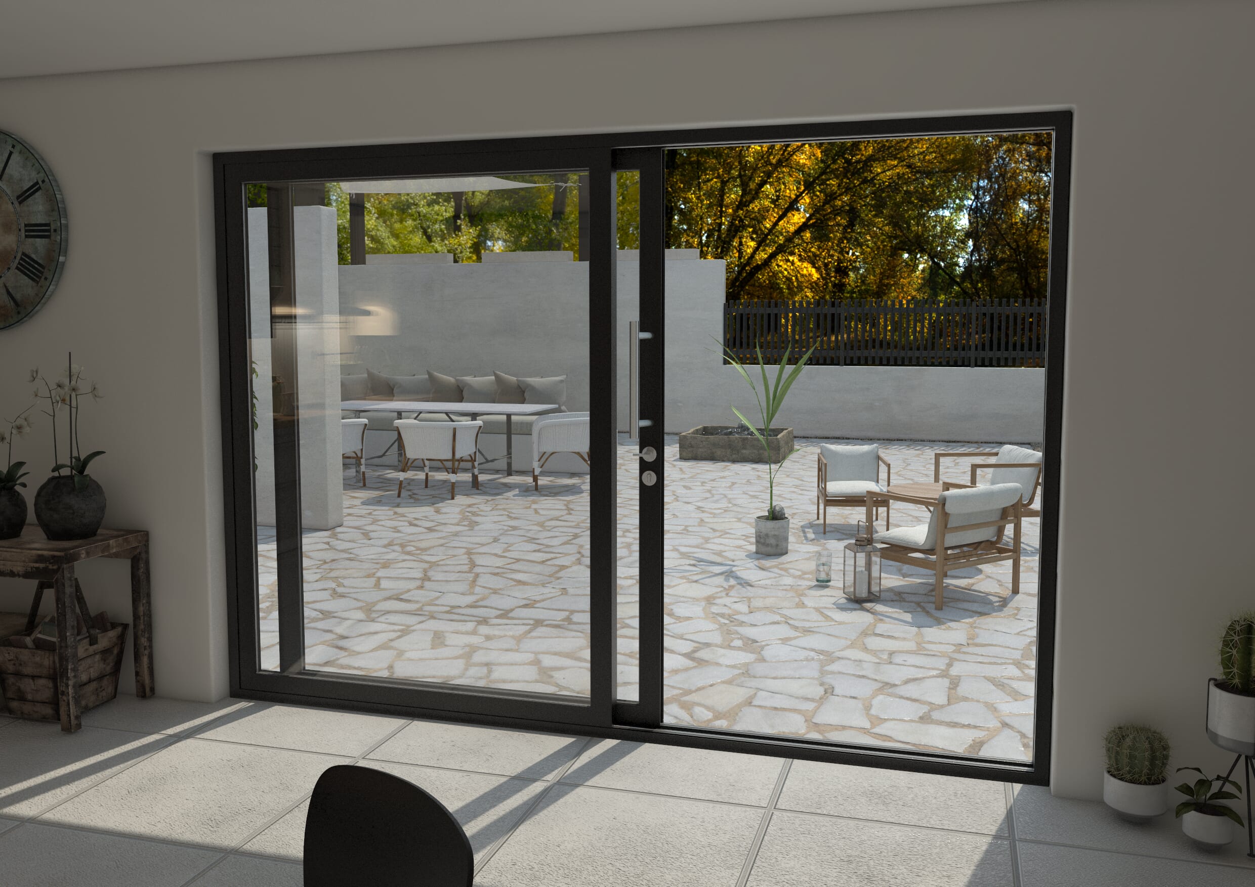 3000mm Black Aluminium Sliding Doors LH Sliding / RH Fixed