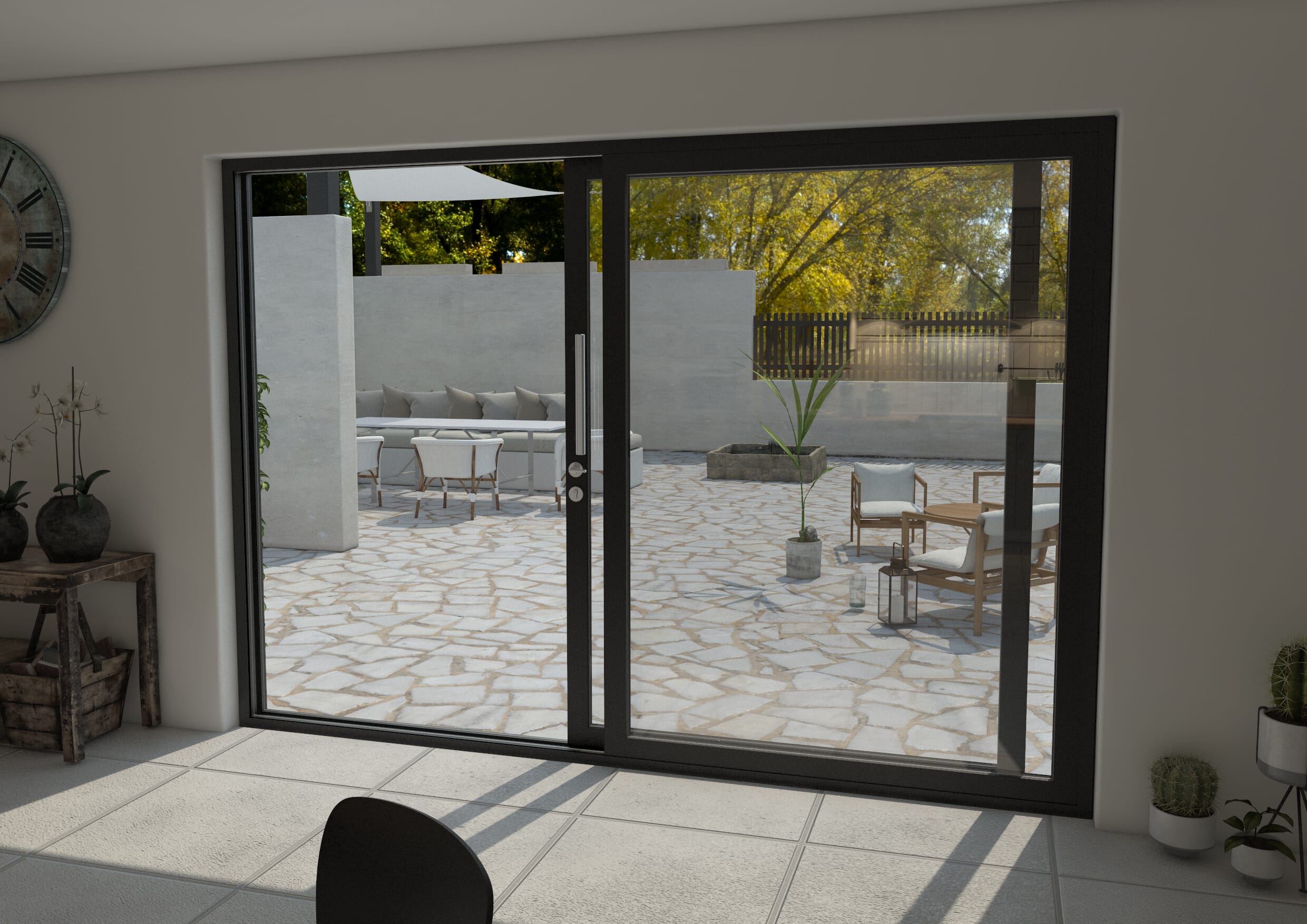3000mm Black Aluminium Sliding Doors RH Sliding / LH Fixed
