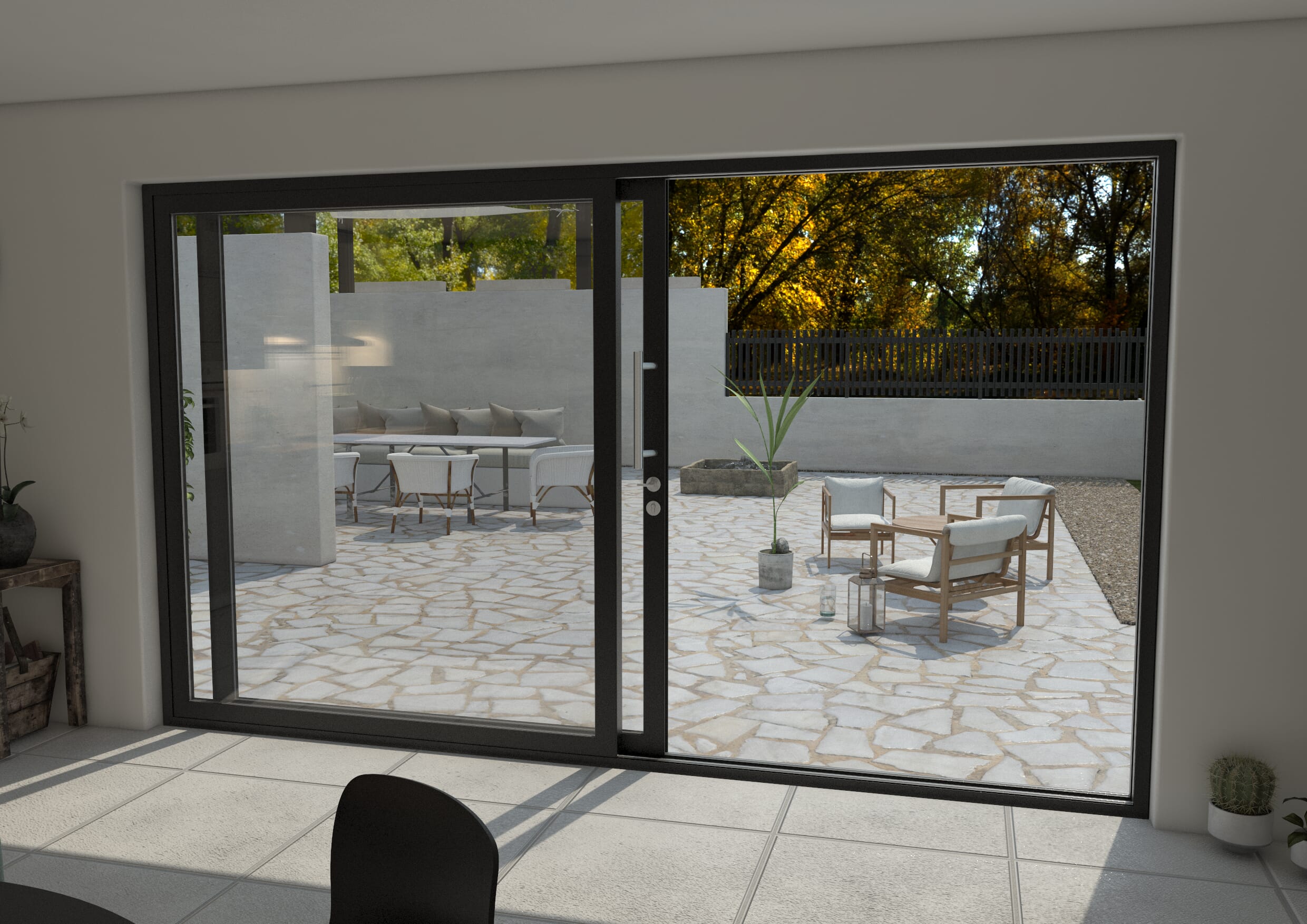 3600mm Black Aluminium Sliding Doors LH Sliding / RH Fixed
