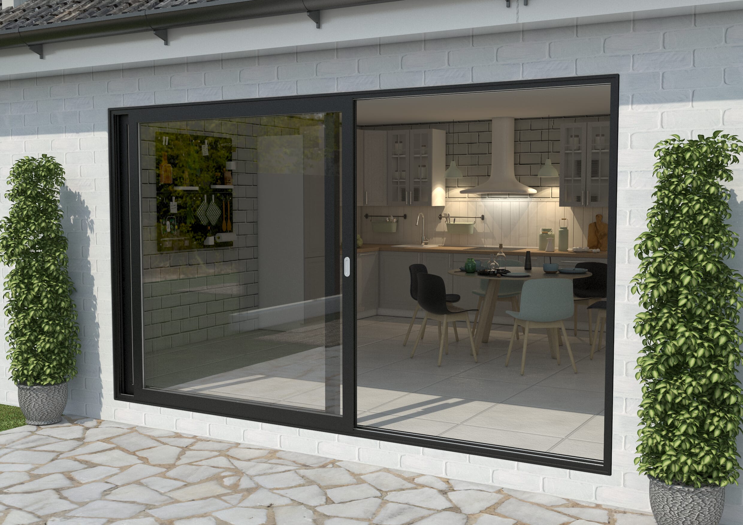 Part Q 3600mm Black Aluminium Sliding Doors LH Sliding / RH Fixed