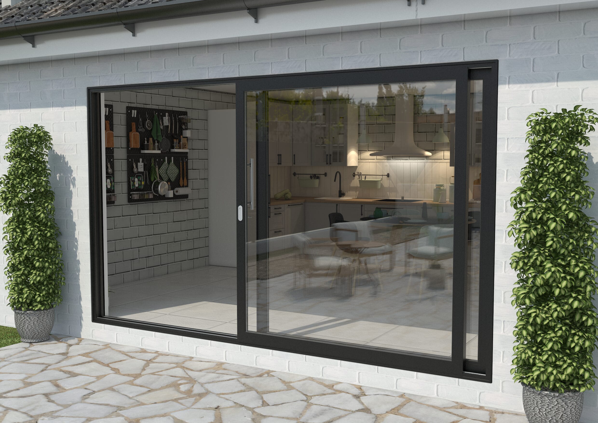 3600mm Black Aluminium Sliding Doors RH Sliding / LH Fixed