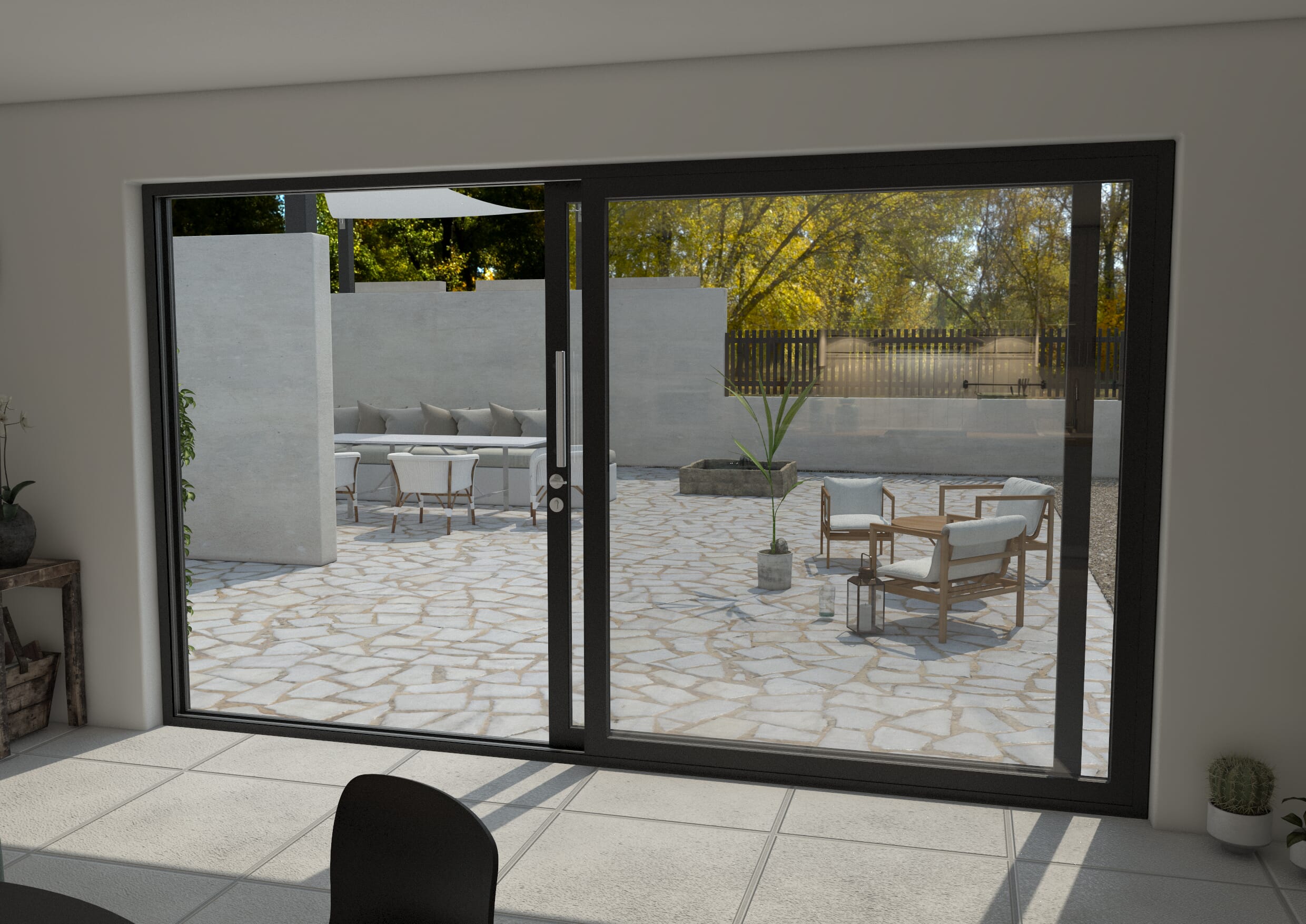 Part Q 3600mm Anthracite Black Aluminium Sliding Doors RH Sliding / LH Fixed