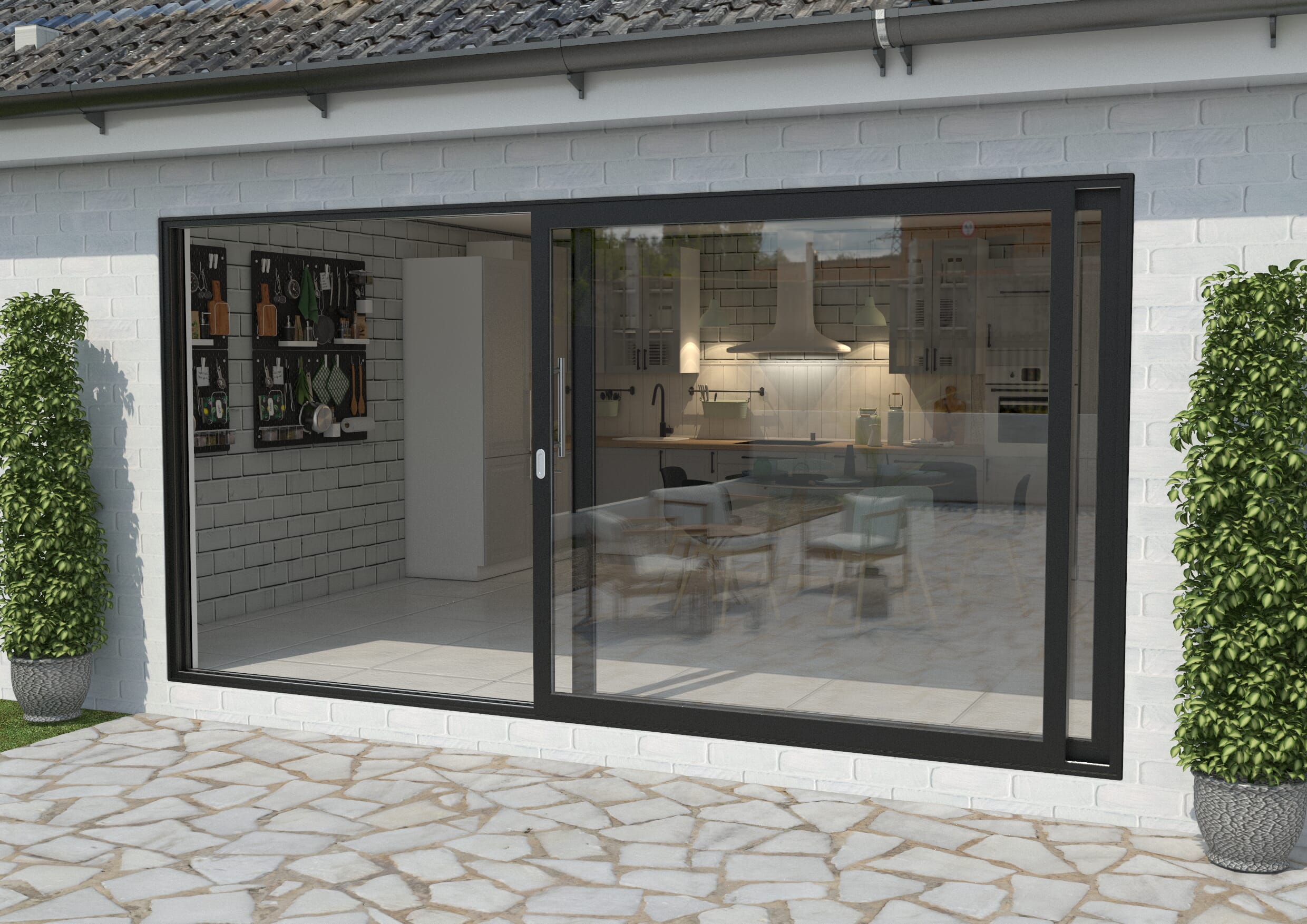 4200mm Black Aluminium Sliding Doors LH Sliding / RH Fixed