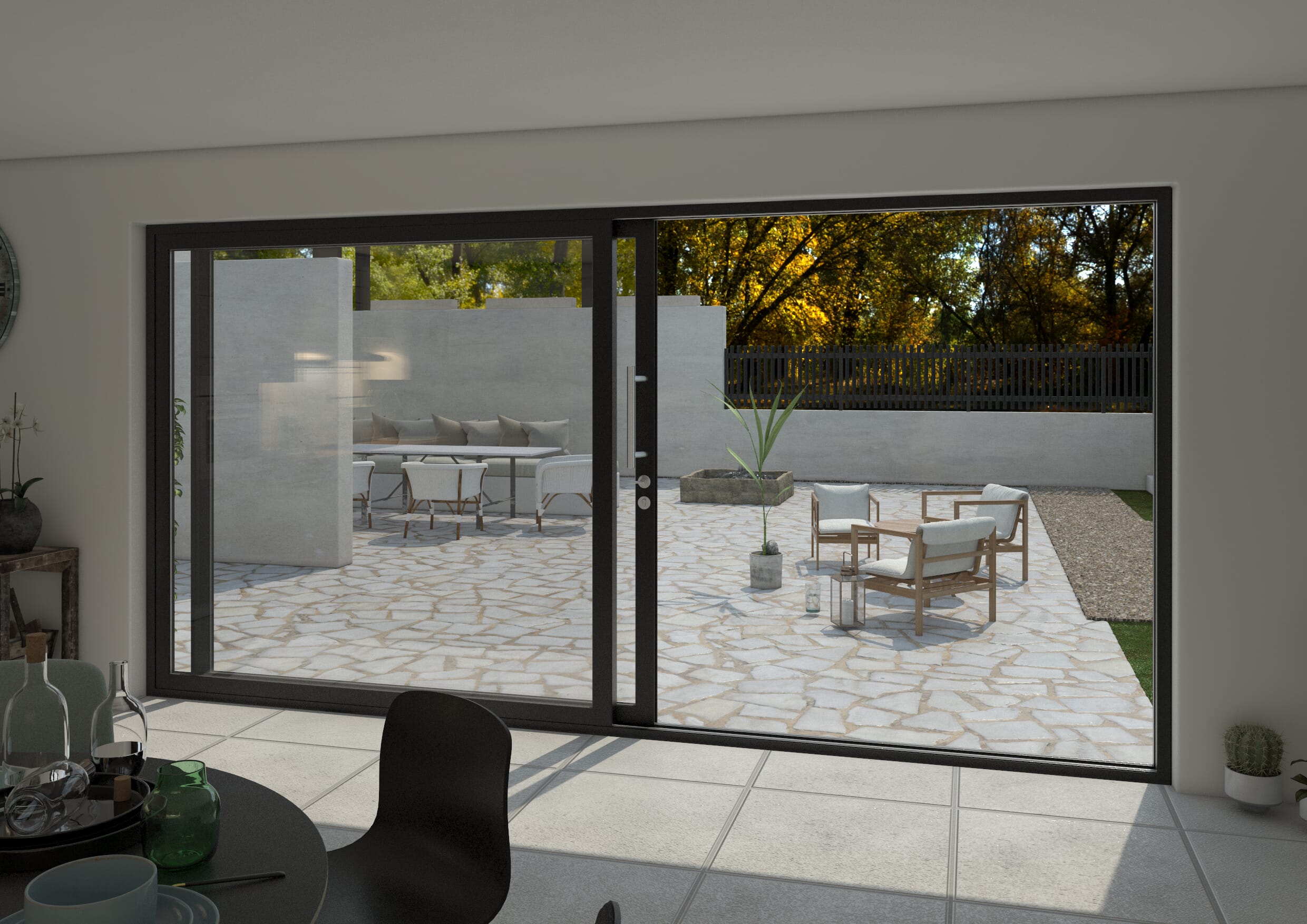 Part Q 4200mm Black Aluminium Sliding Doors LH Sliding / RH Fixed