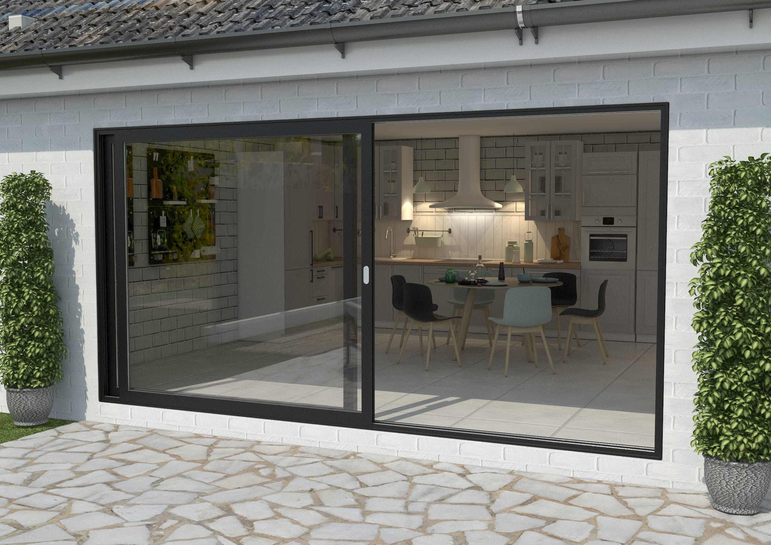 4200mm Black Aluminium Sliding Doors RH Sliding / LH Fixed