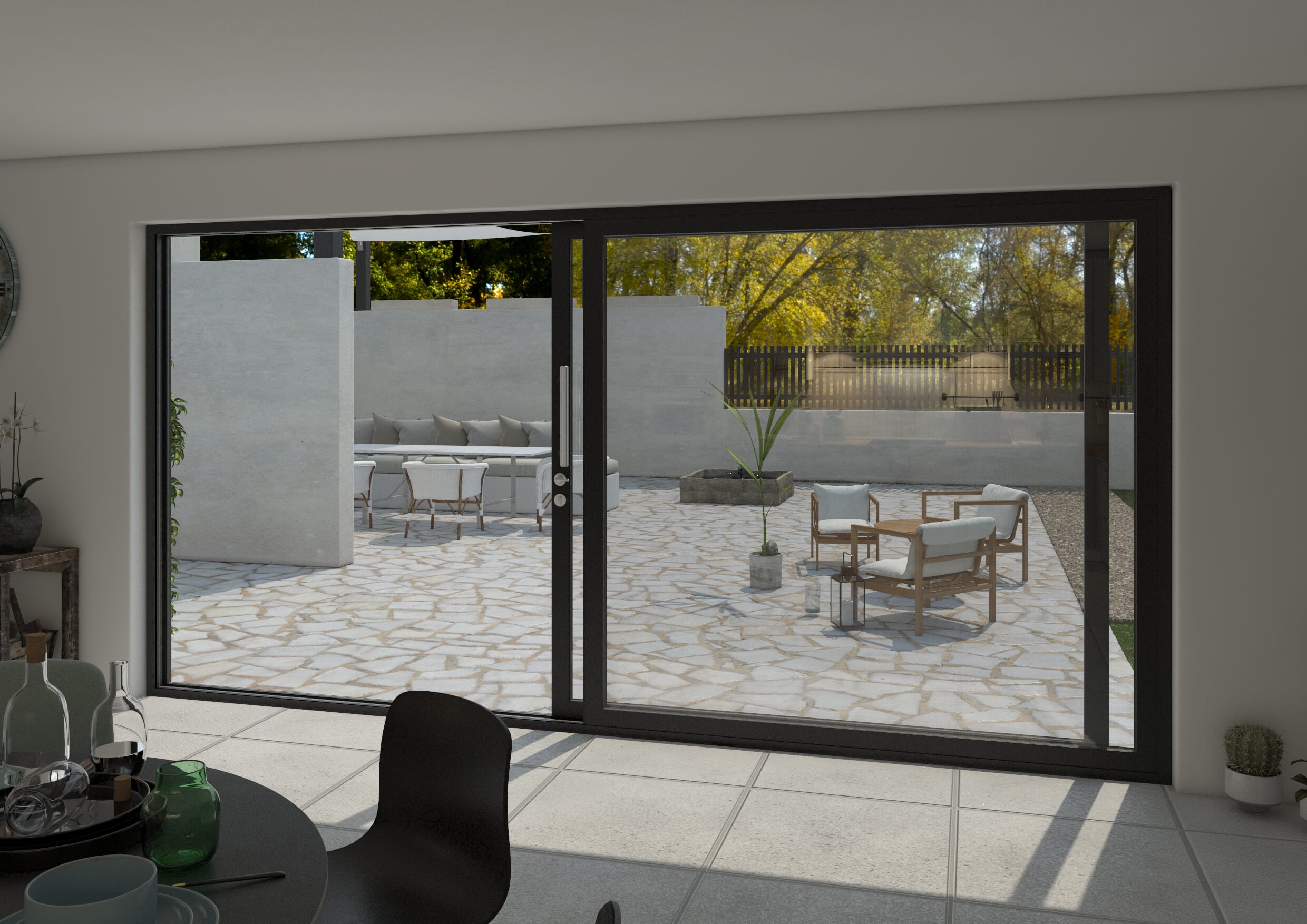4200mm Black Aluminium Sliding Doors RH Sliding / LH Fixed