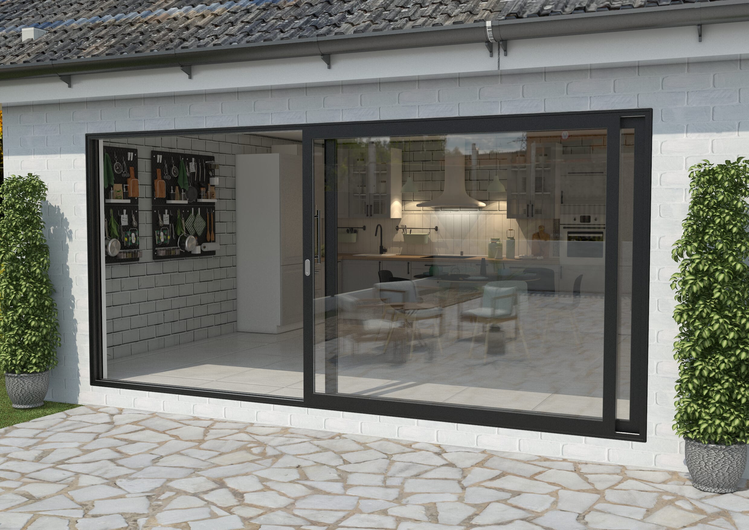 4500mm Black Aluminium Sliding Doors LH Sliding / RH Fixed