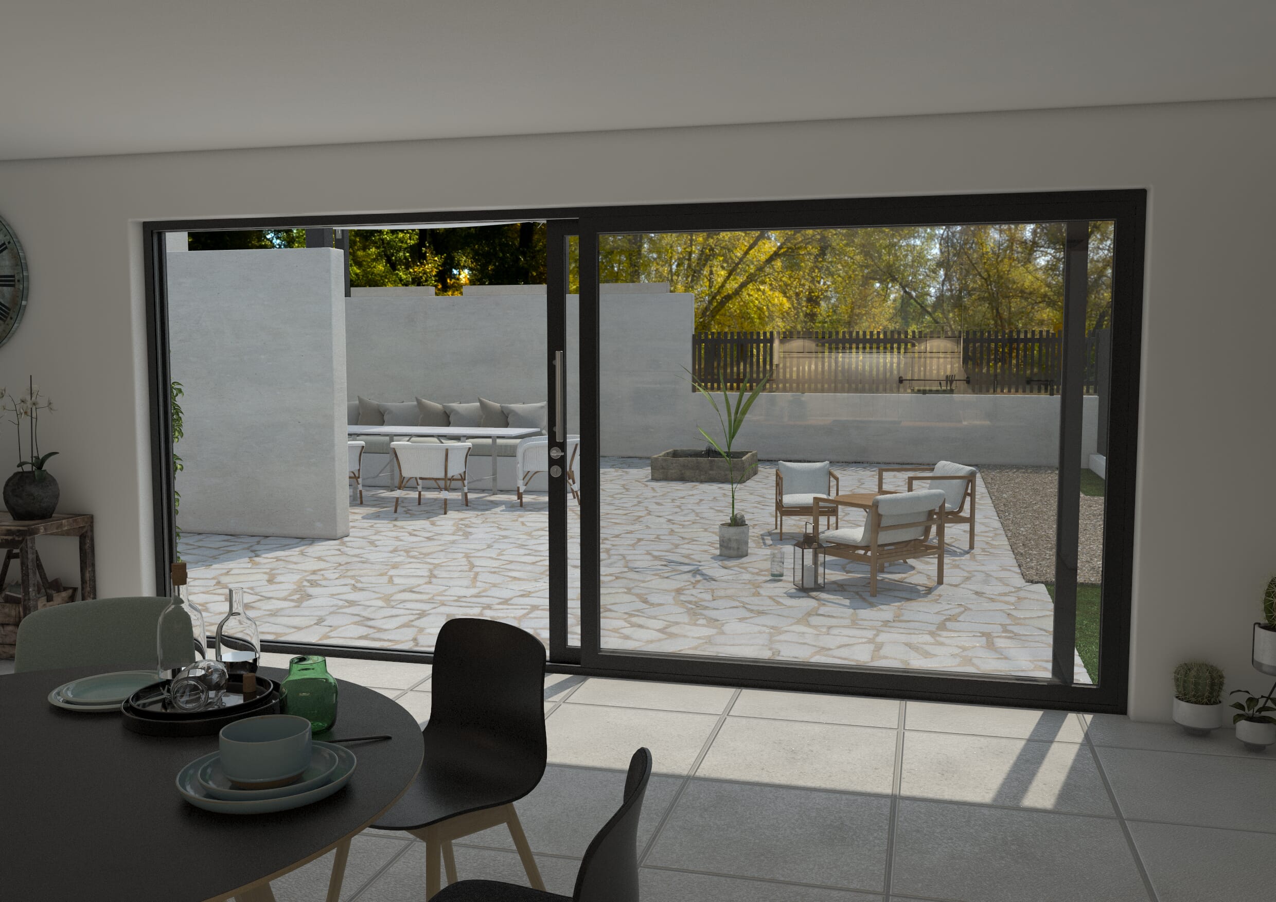 4500mm Black Aluminium Sliding Doors RH Sliding / LH Fixed