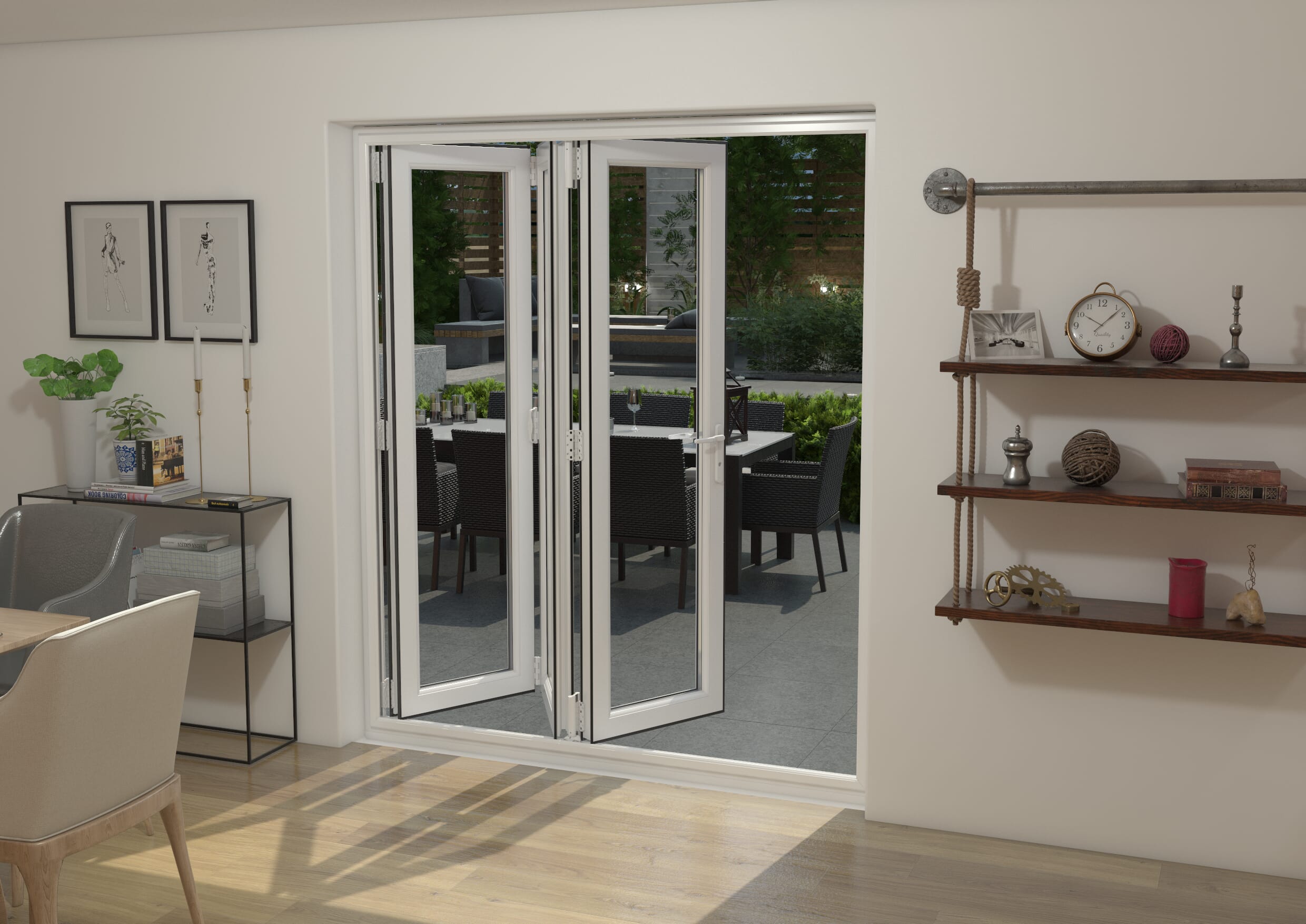 Grey / White 1800mm Upvc Bi-fold Door Open Out 3r Bifold Doors At Climadoor