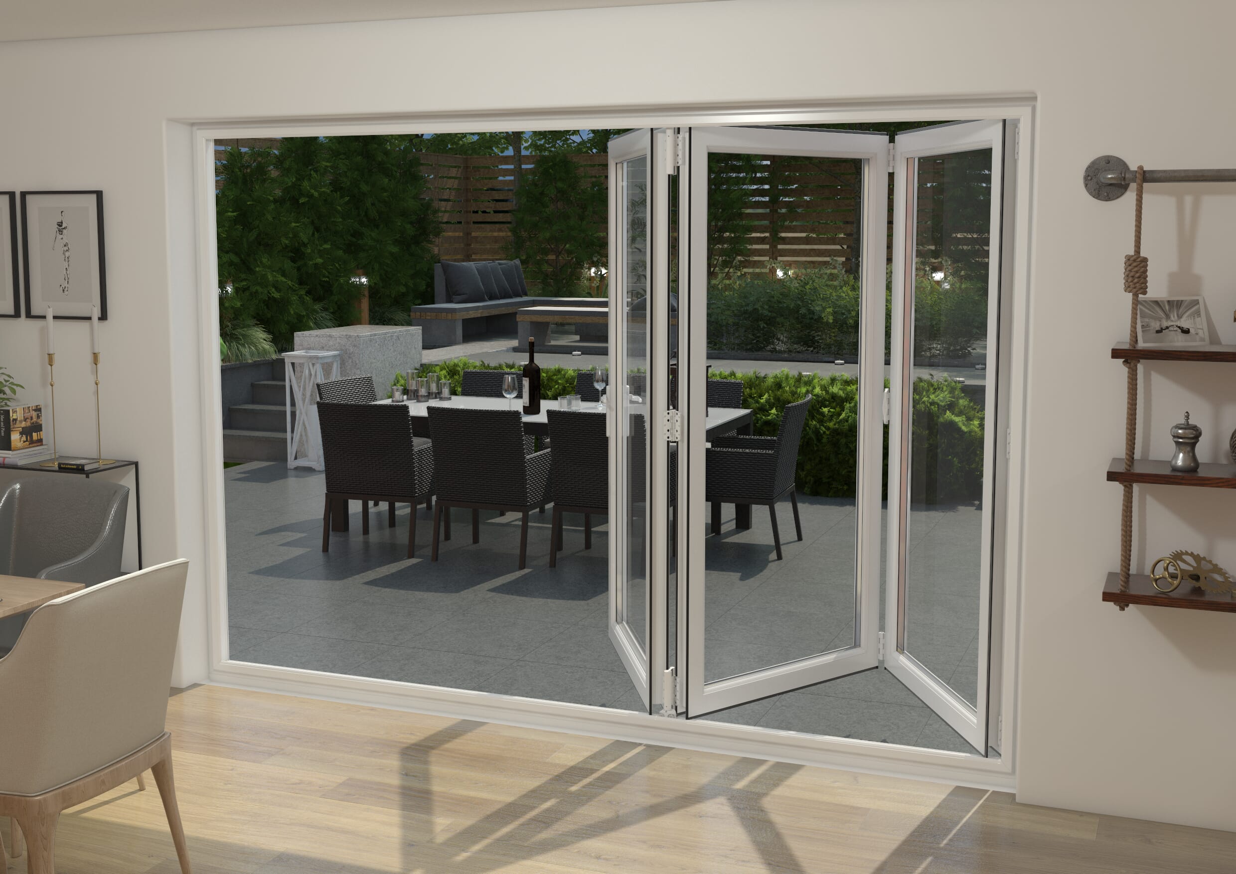 Grey / White 3000mm Upvc Bi-fold Door Open Out 3l Bifold Doors At Climadoor