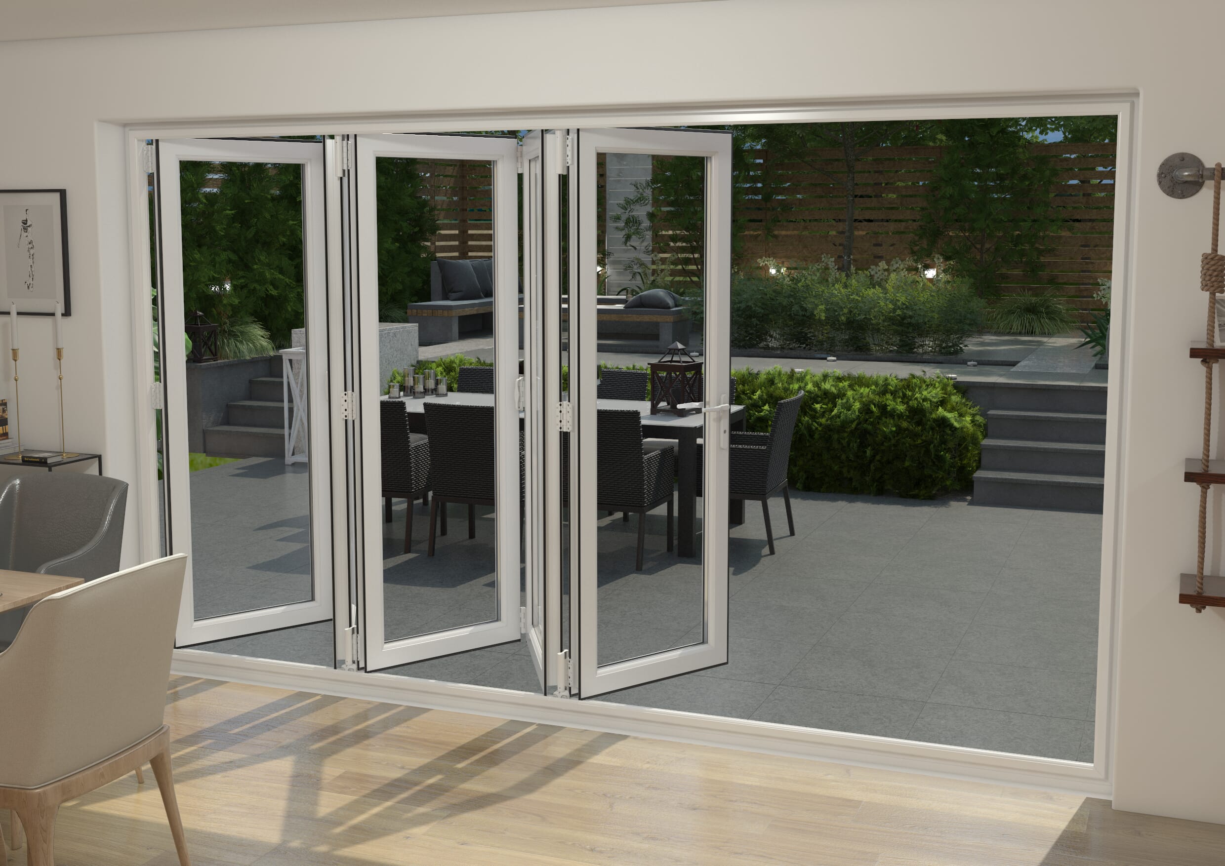 Grey / White 3600mm Upvc Bi-fold Door Open Out 5r Bifold Doors At Climadoor