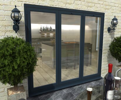 2400mm 8ft 3 Door Grey Aluminium Bi Folding Patio Doors