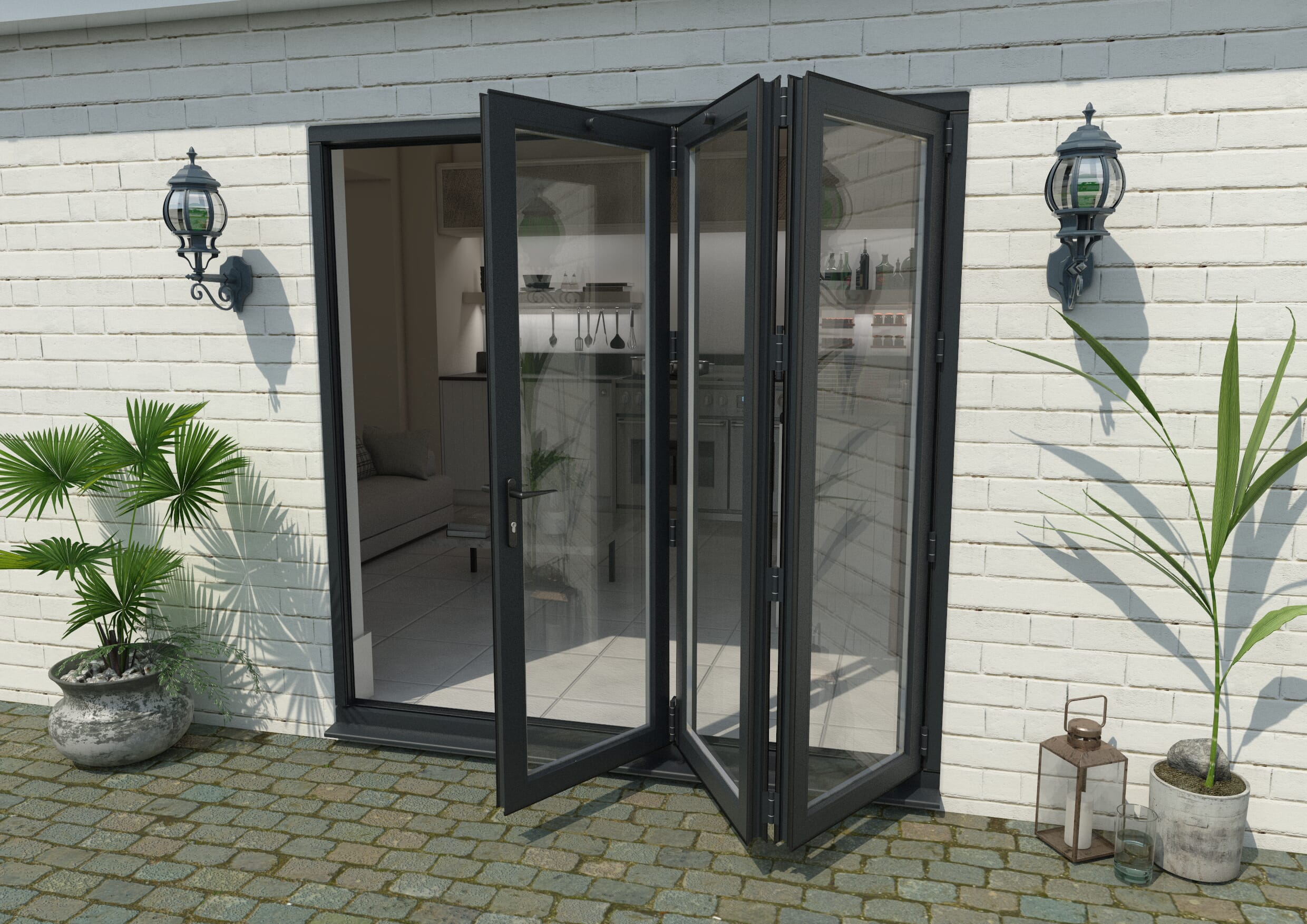 2100mm Grey Aluminium Bifold Doors 3 Right Aluminium Bifold Door