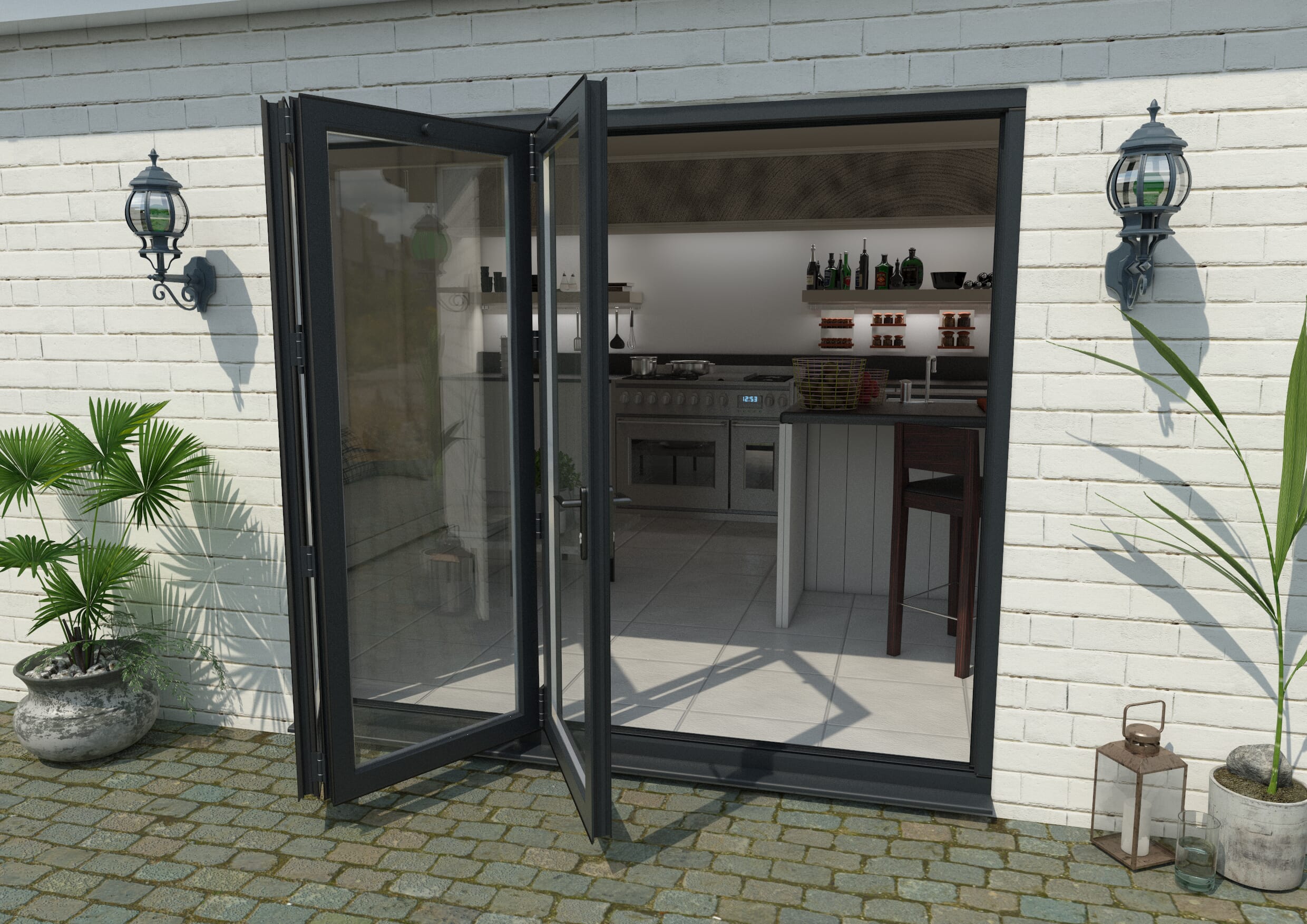 2400mm Grey Aluminium Bifold Doors - 3 Left Aluminium Bifold Door