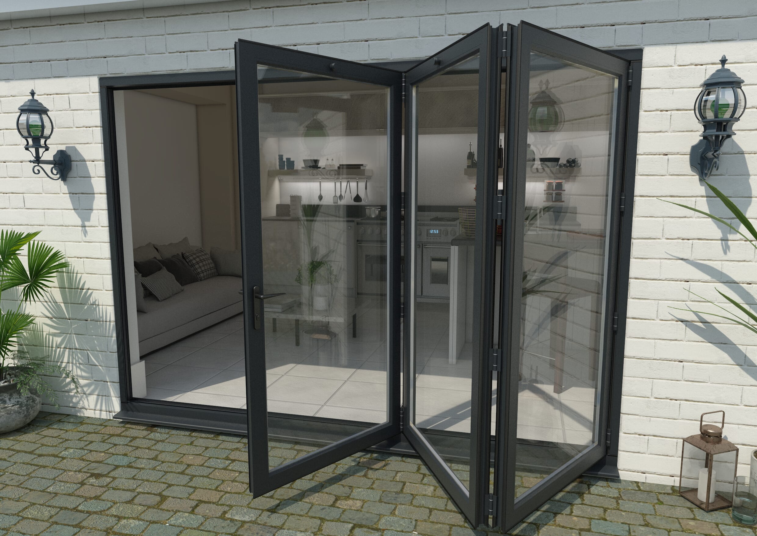 3000mm Grey Aluminium Bifold Doors - 3 Right Bifold Doors At Climadoor