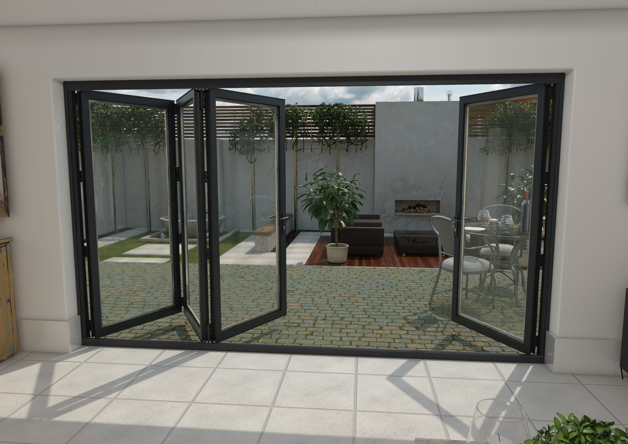 3600mm Grey Aluminium Bifold Doors 1 Left 3 Right Aluminium Bifold Door