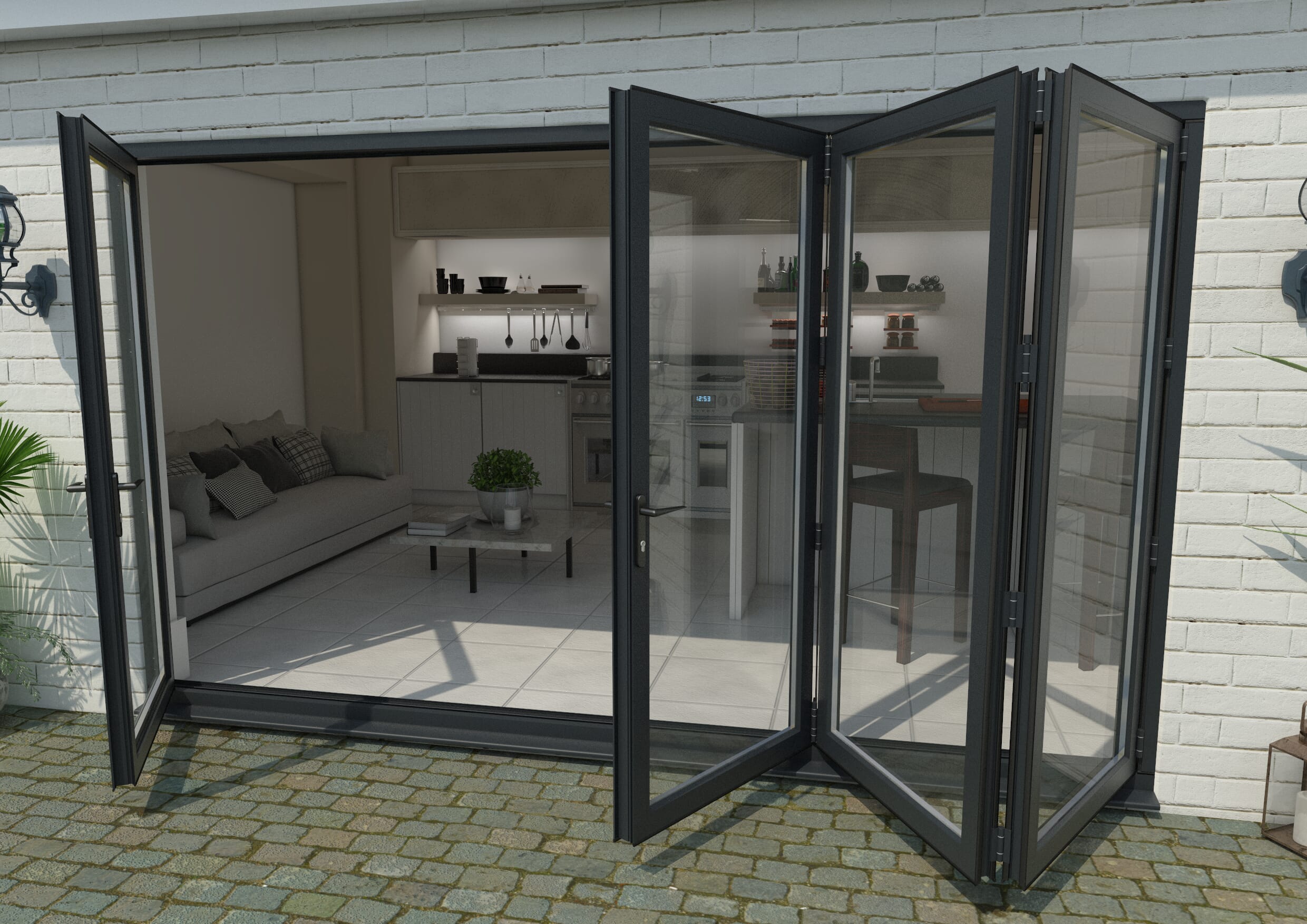 Part Q 3600mm Grey Aluminium Bifold Doors - 1 Left 3 Right