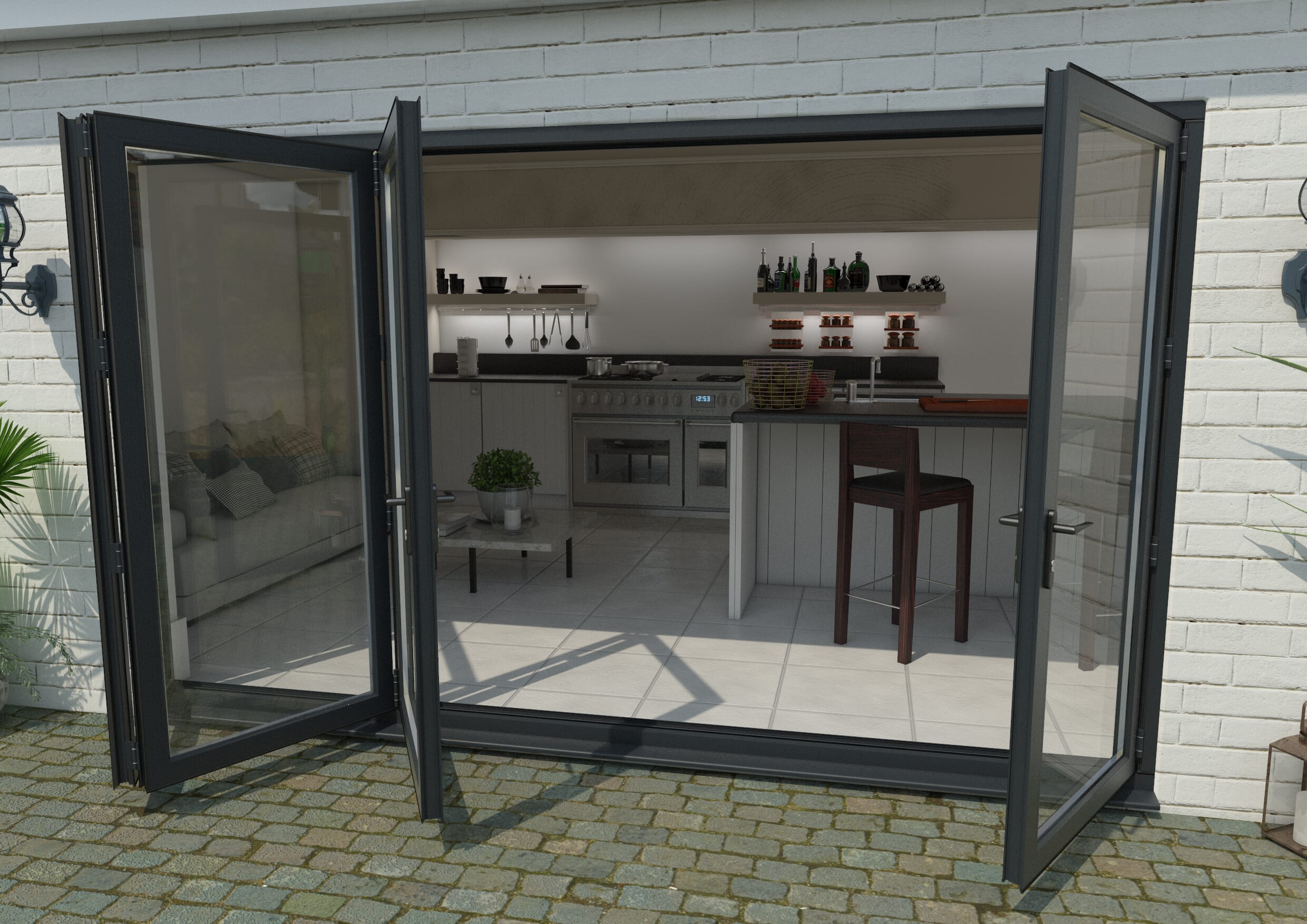 Part Q 3600mm Grey Aluminium Bifold Doors - 3 Left 1 Right