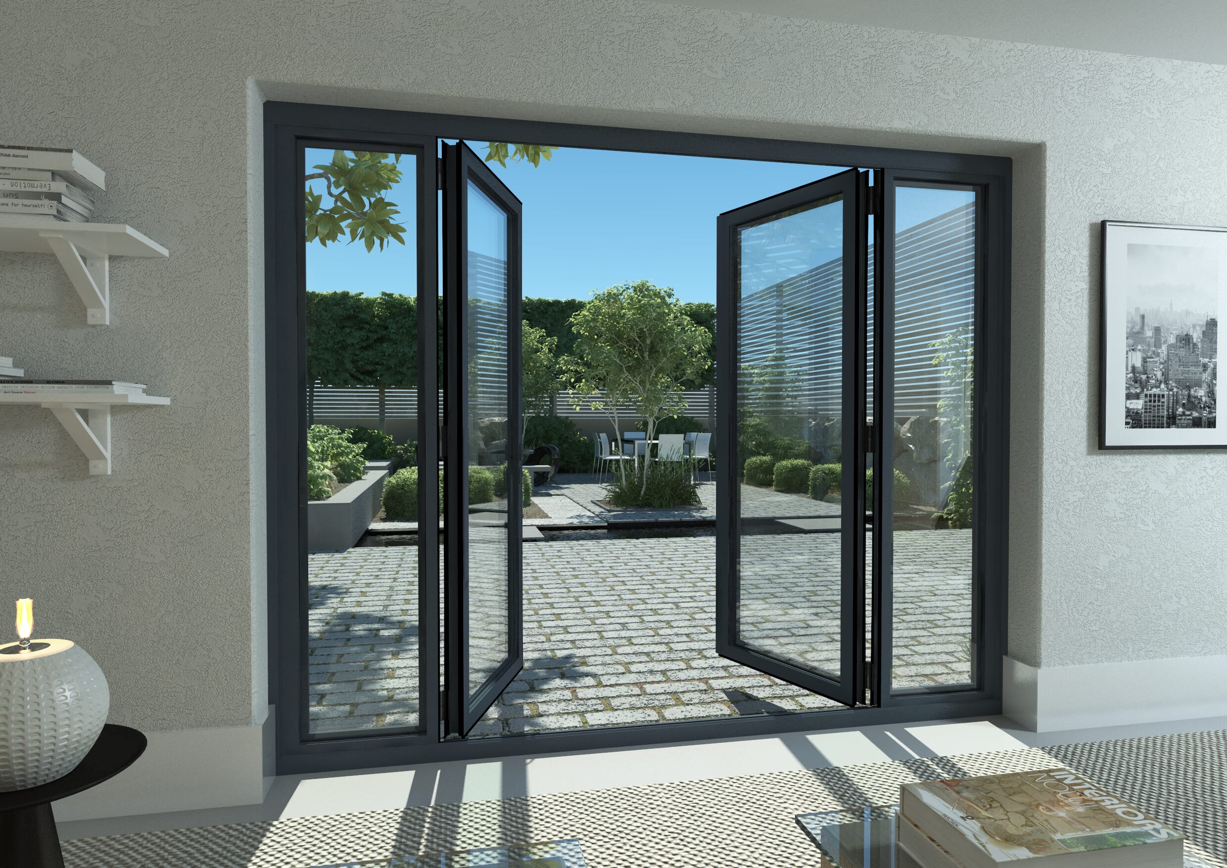 2100mm Part Q Compliant Grey Aluminium French Doors (1500mm Doors + 2 x 300mm Sidelights)