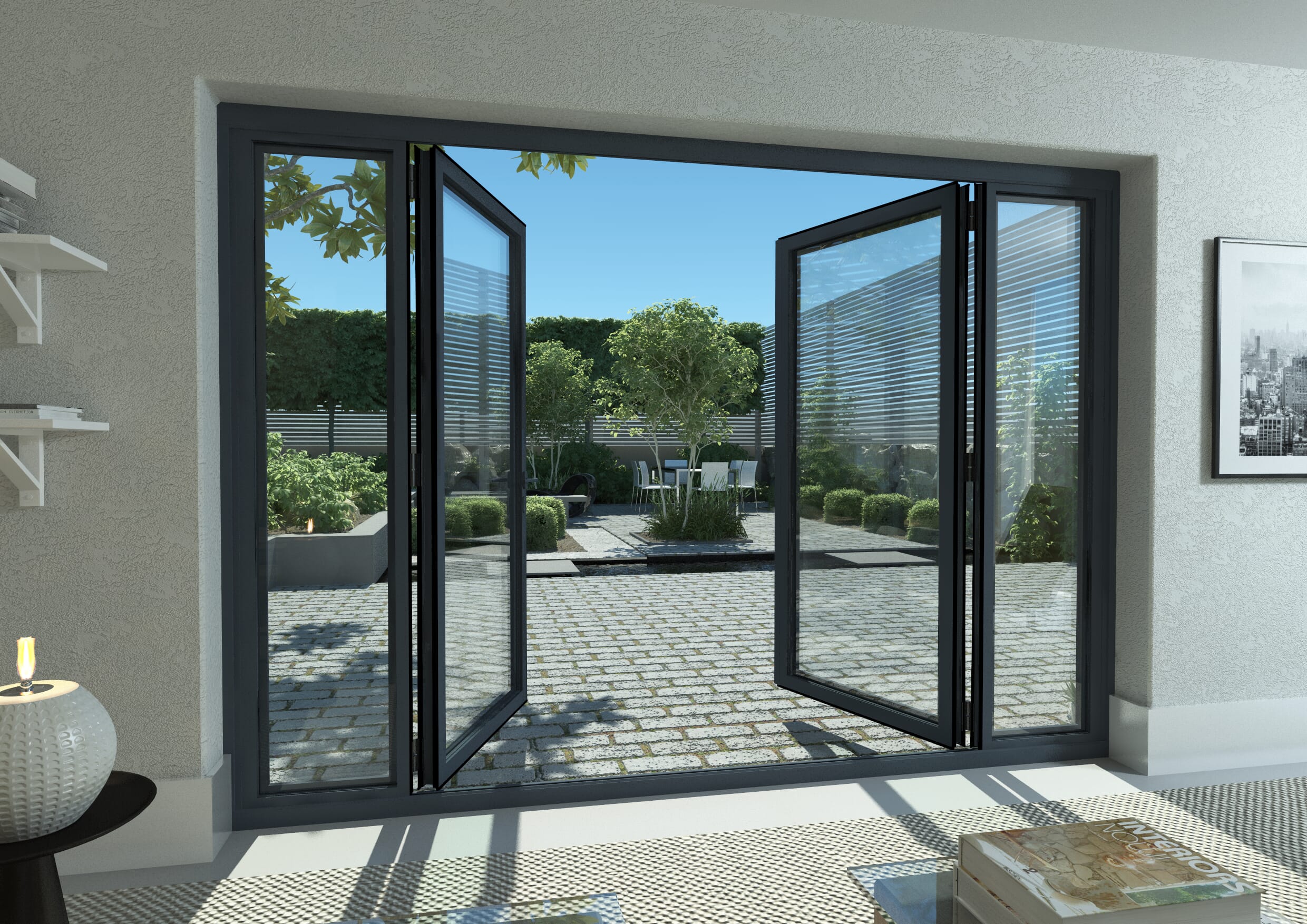2400mm Part Q Compliant Grey Aluminium French Doors (1200mm Doors + 2 x 600mm Sidelights)