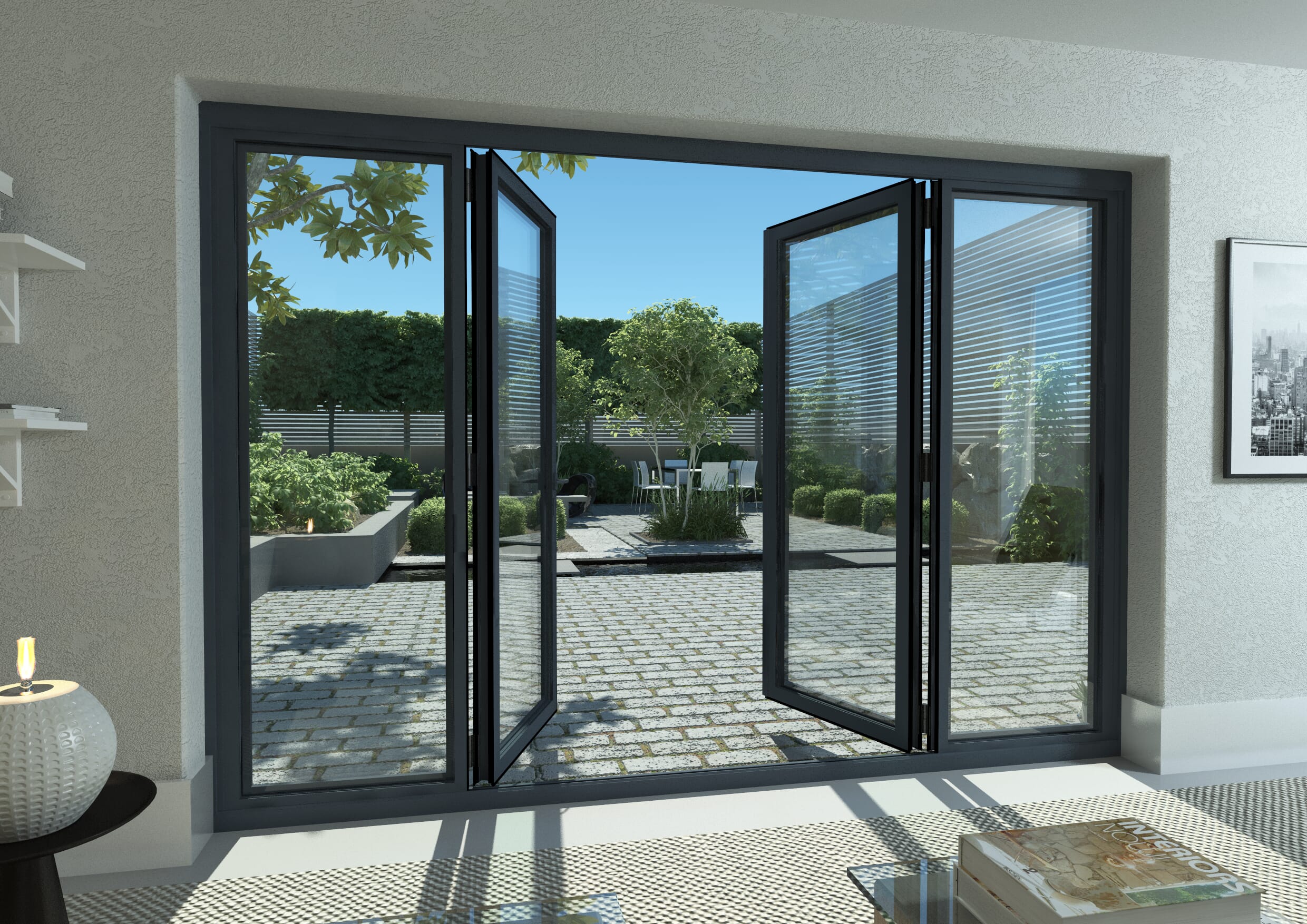 2700mm Part Q Compliant Grey Aluminium French Doors (1500mm Doors + 2 x 600mm Sidelights)