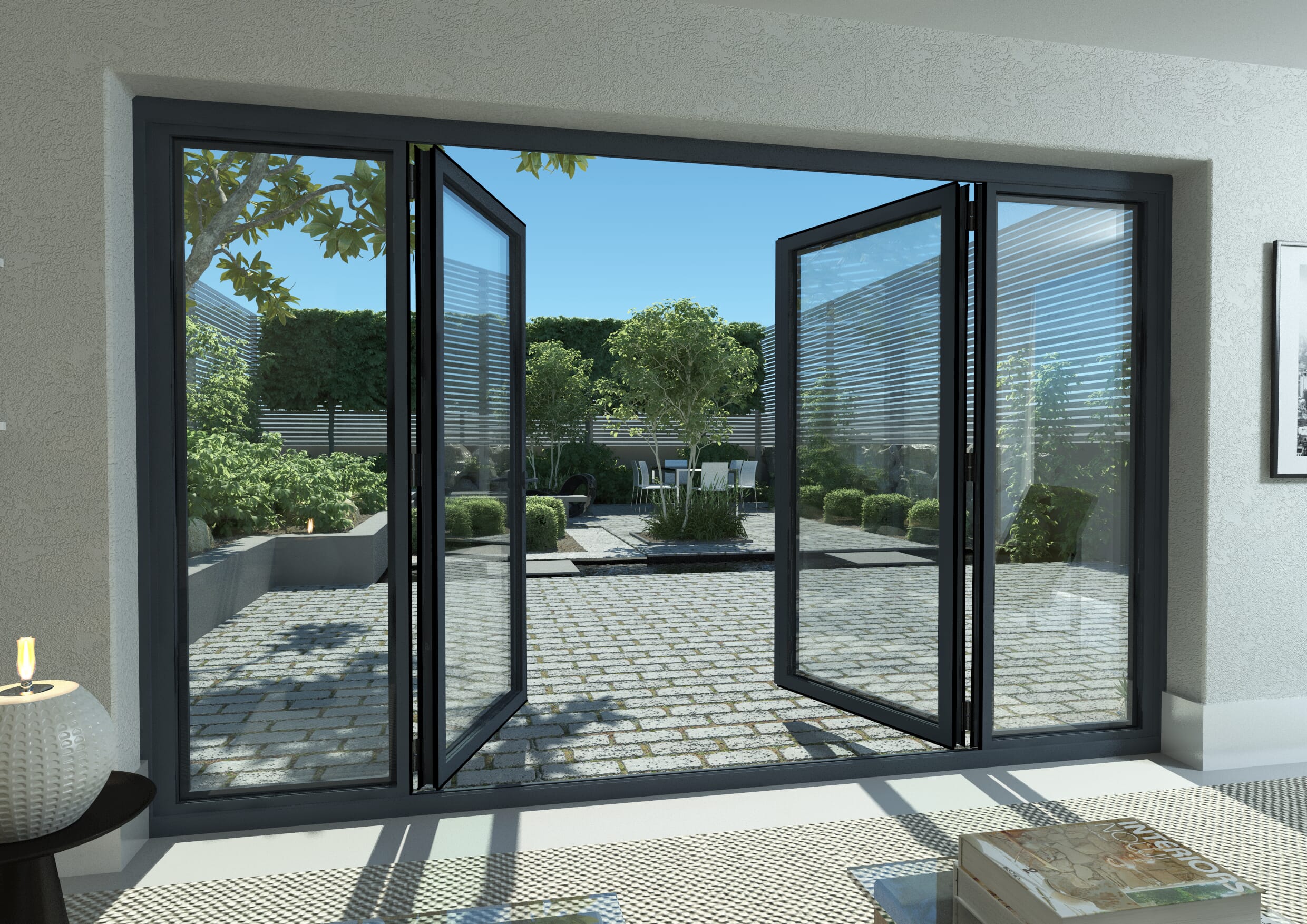 3000mm Part Q Compliant Grey Aluminium French Doors (1800mm Doors + 2 x 600mm Sidelights)
