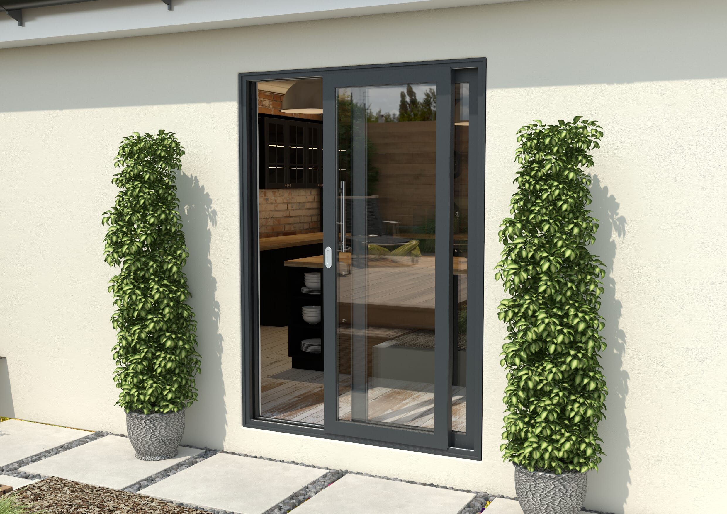Part Q 1500mm Anthracite Grey Aluminium Sliding Doors LH Sliding / RH Fixed