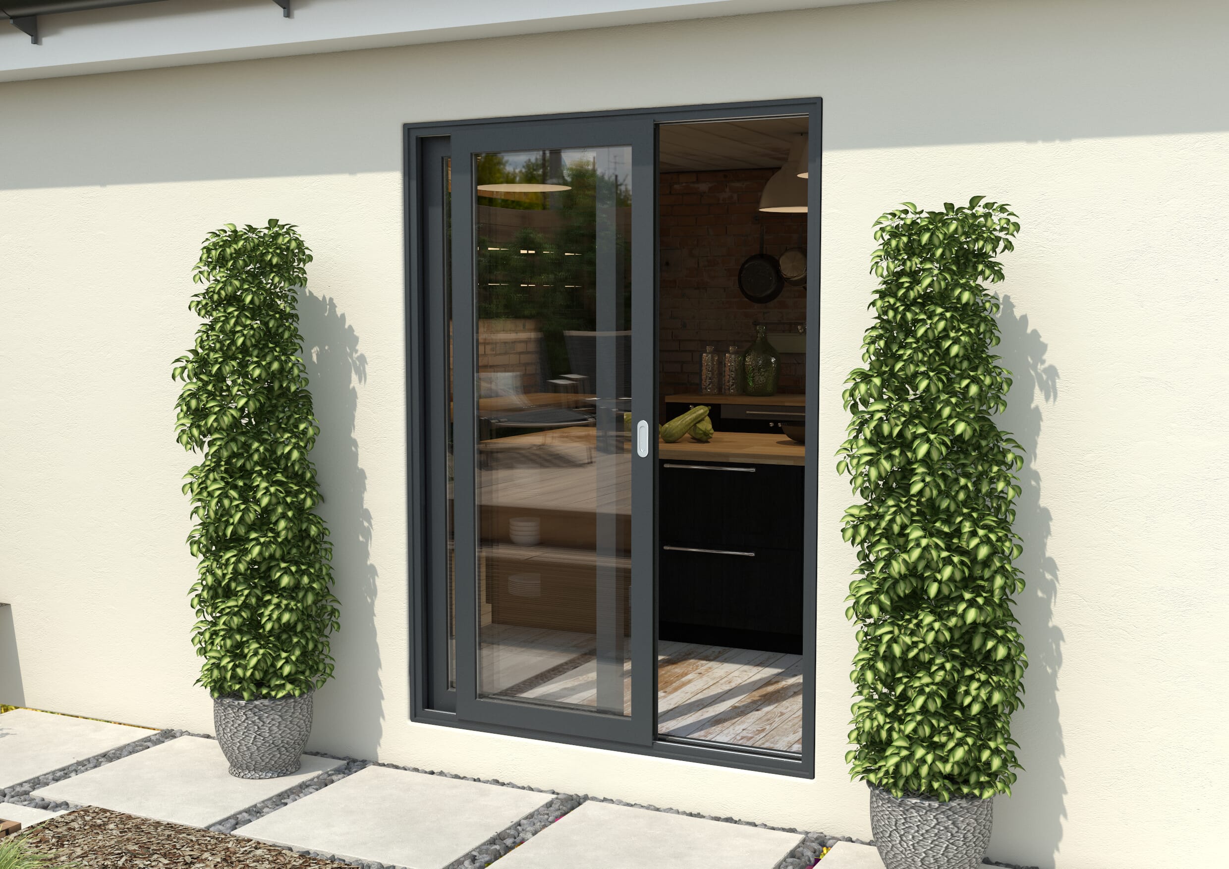 1500mm Anthracite Grey Aluminium Sliding Doors RH Sliding / LH Fixed