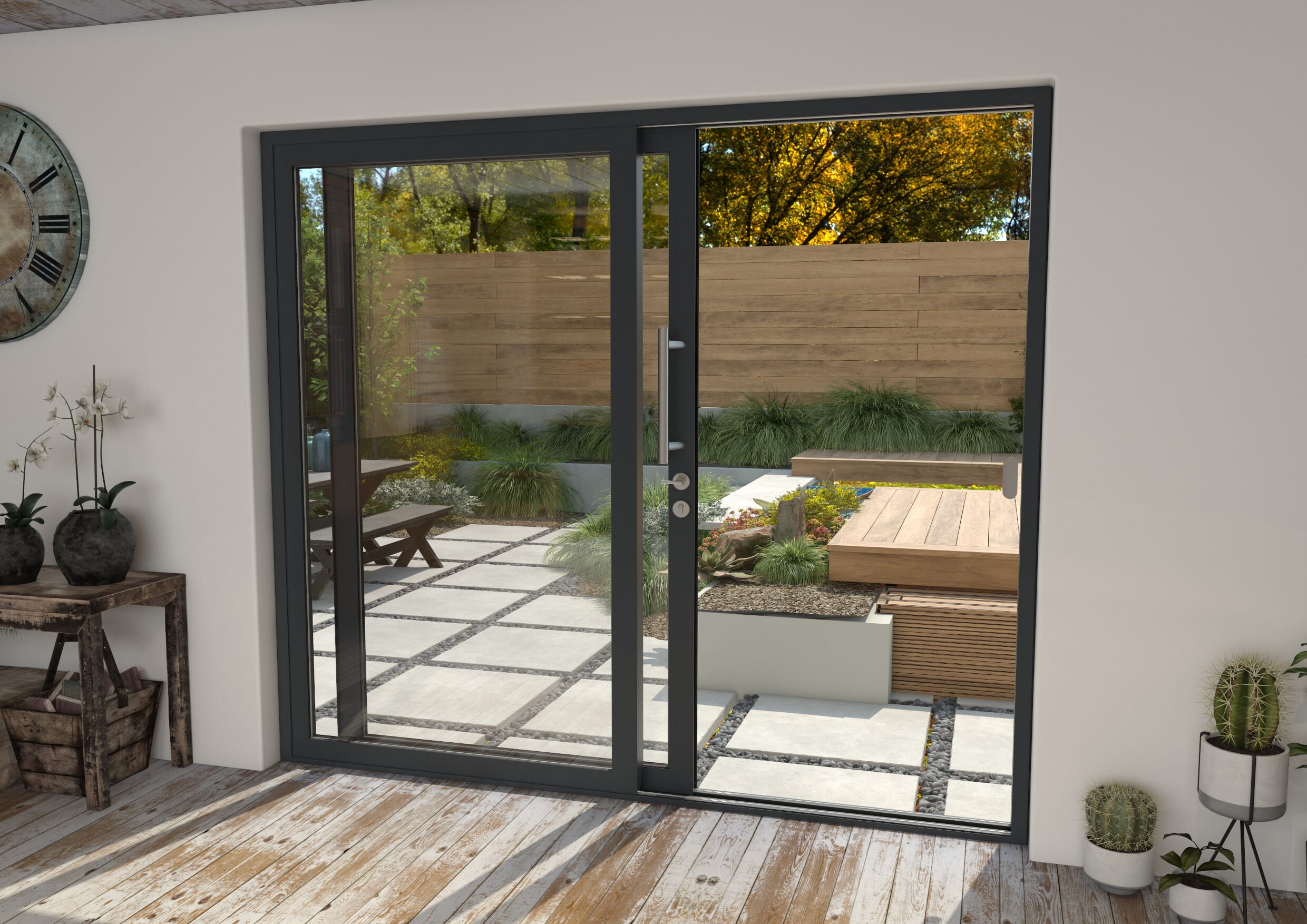 Part Q 2100mm Anthracite Grey Aluminium Sliding Doors LH Sliding / RH Fixed