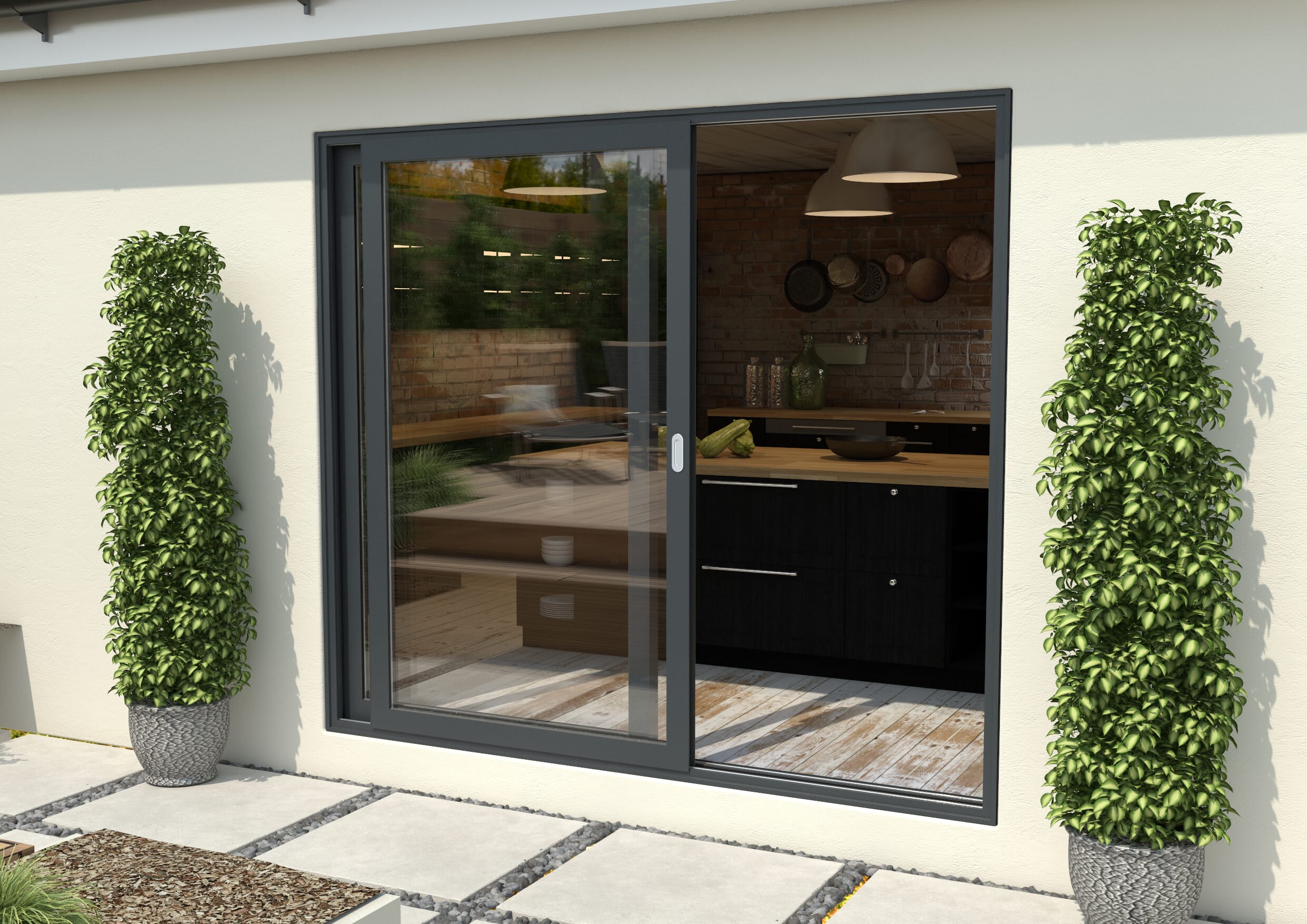 2100mm Anthracite Grey Aluminium Sliding Doors RH Sliding / LH Fixed