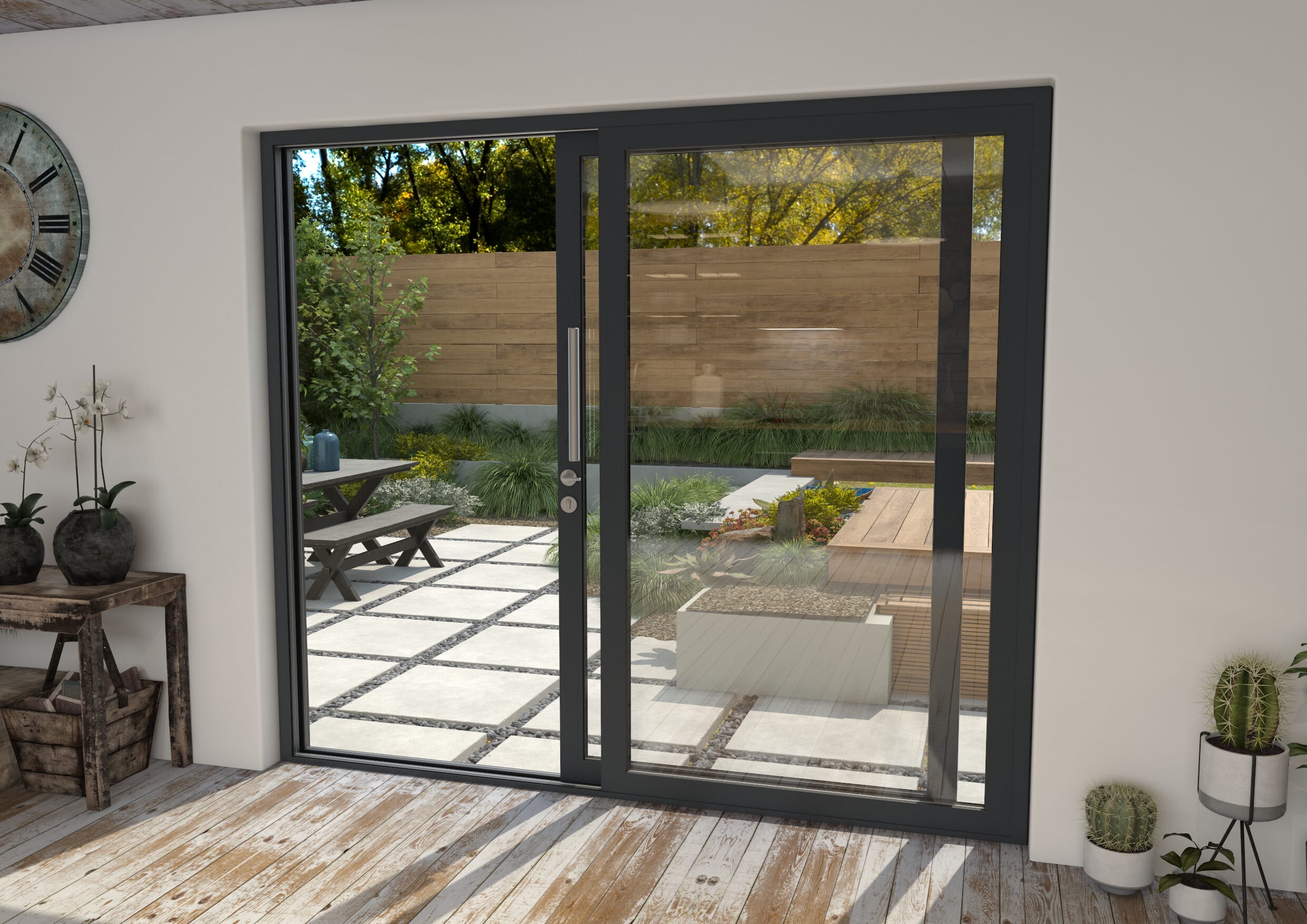 2400mm Anthracite Grey Aluminium Sliding Doors RH Sliding / LH Fixed