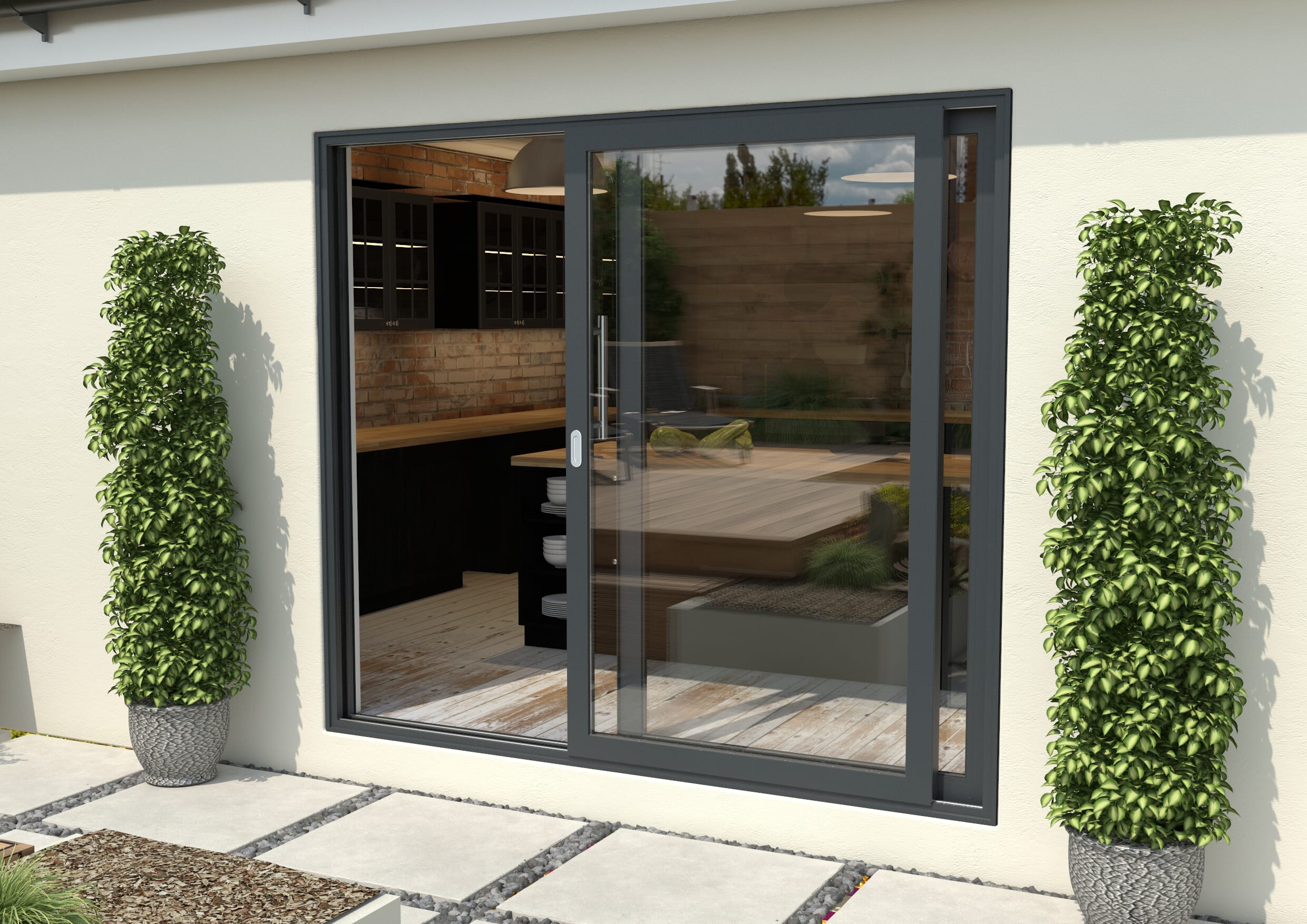 Part Q 2400mm Anthracite Grey Aluminium Sliding Doors RH Sliding / LH Fixed