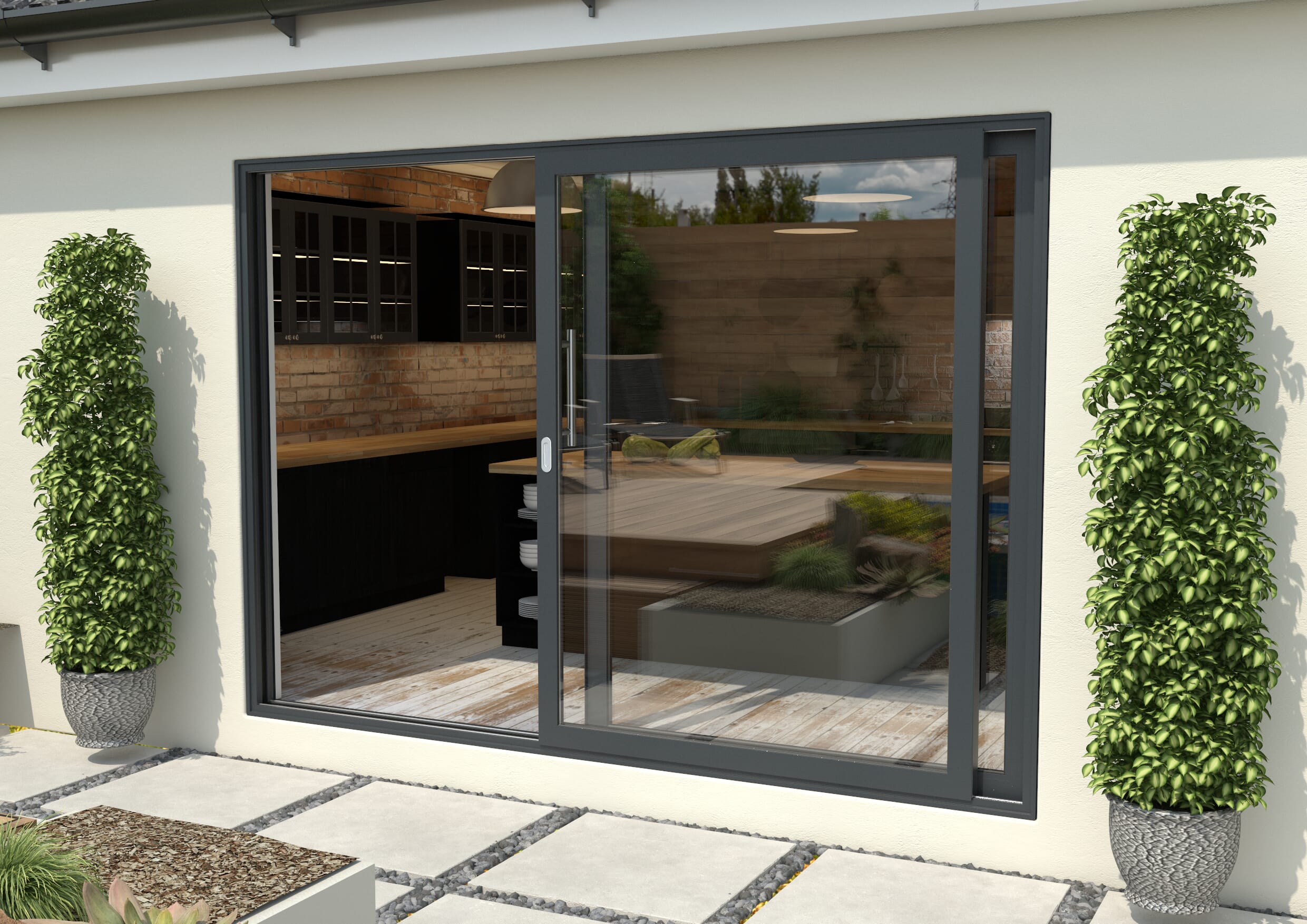 Part Q 3000mm Anthracite Grey Aluminium Sliding Doors LH Sliding / RH Fixed