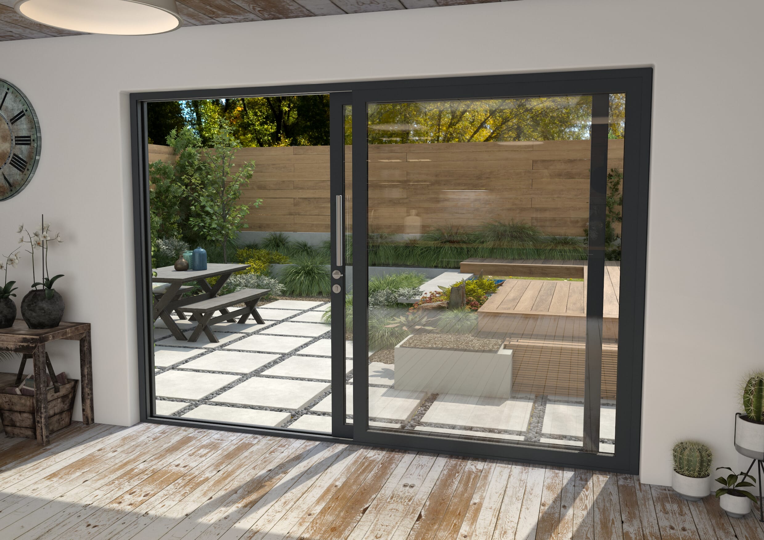 3000mm Anthracite Grey Aluminium Sliding Doors RH Sliding / LH Fixed