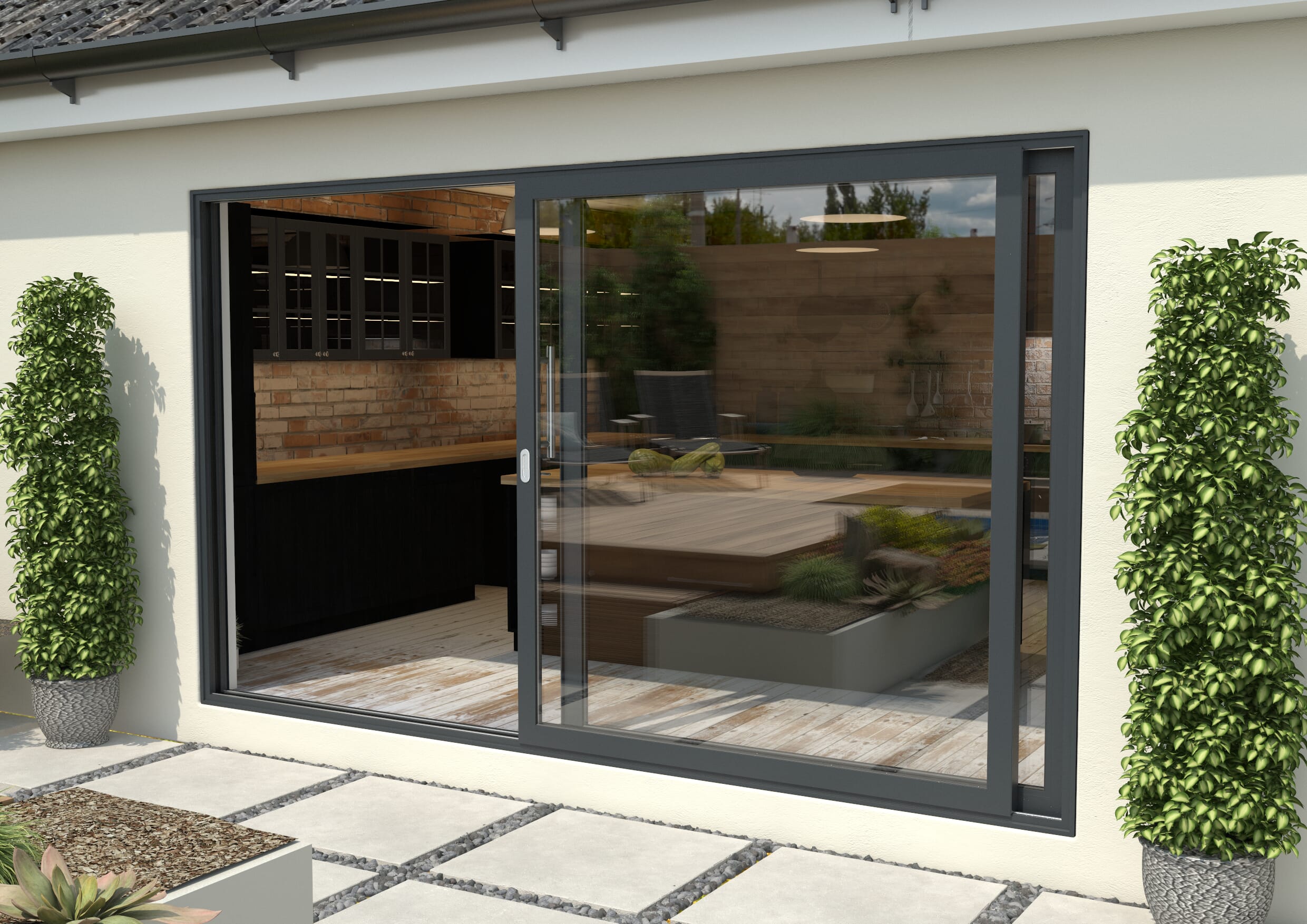 3600mm Anthracite Grey Aluminium Sliding Doors LH Sliding / RH Fixed