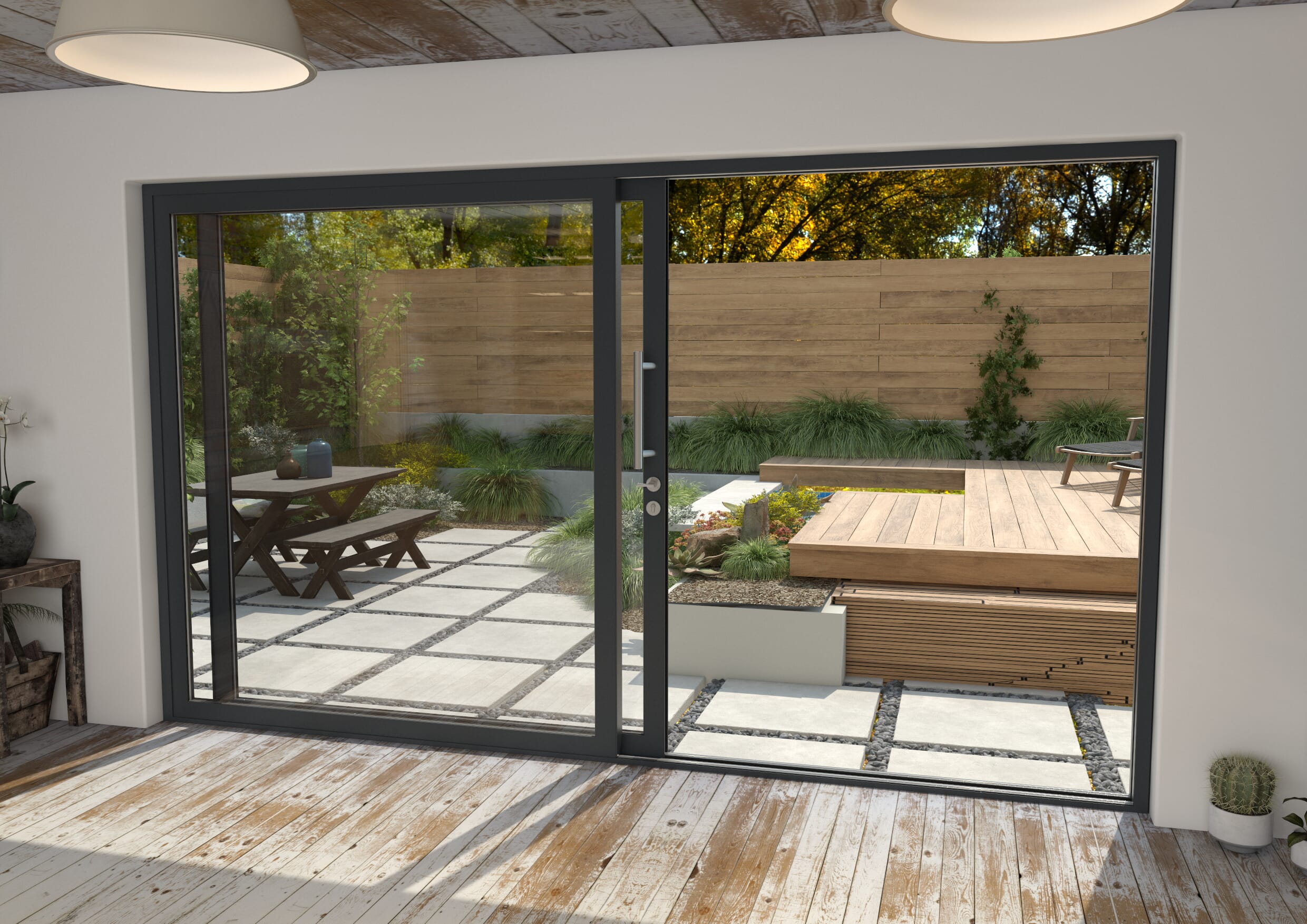 3600mm Anthracite Grey Aluminium Sliding Doors LH Sliding / RH Fixed