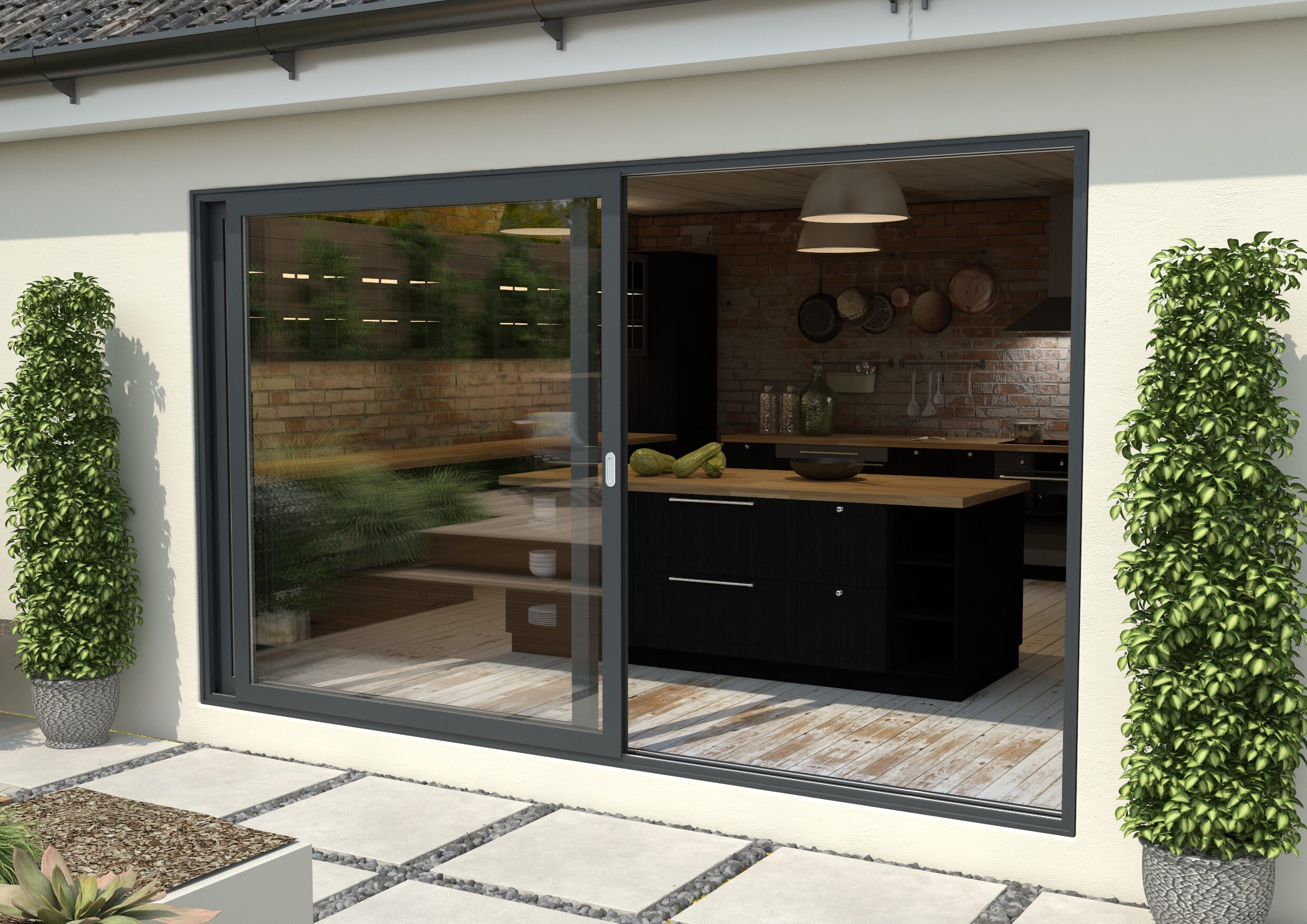 3600mm Anthracite Grey Aluminium Sliding Doors RH Sliding / LH Fixed