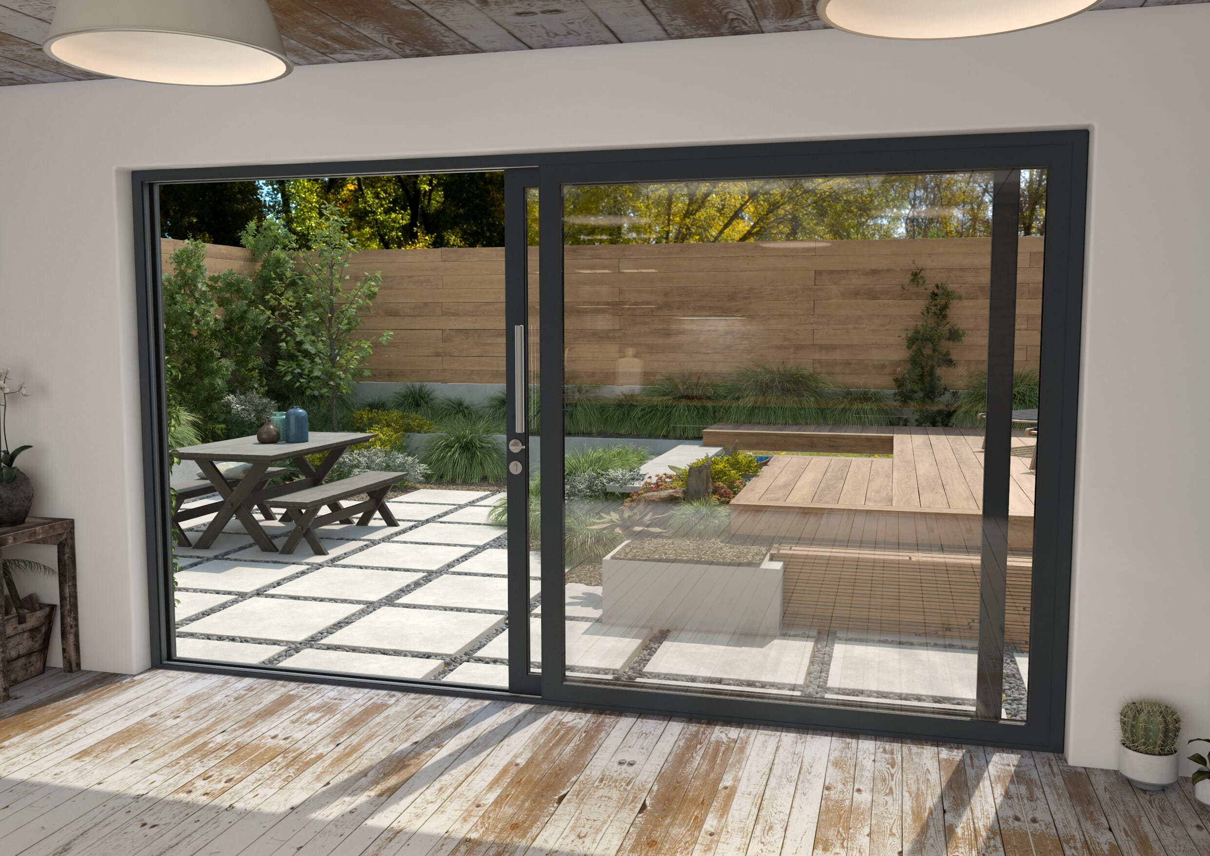 Part Q 3600mm Anthracite Grey Aluminium Sliding Doors RH Sliding / LH Fixed